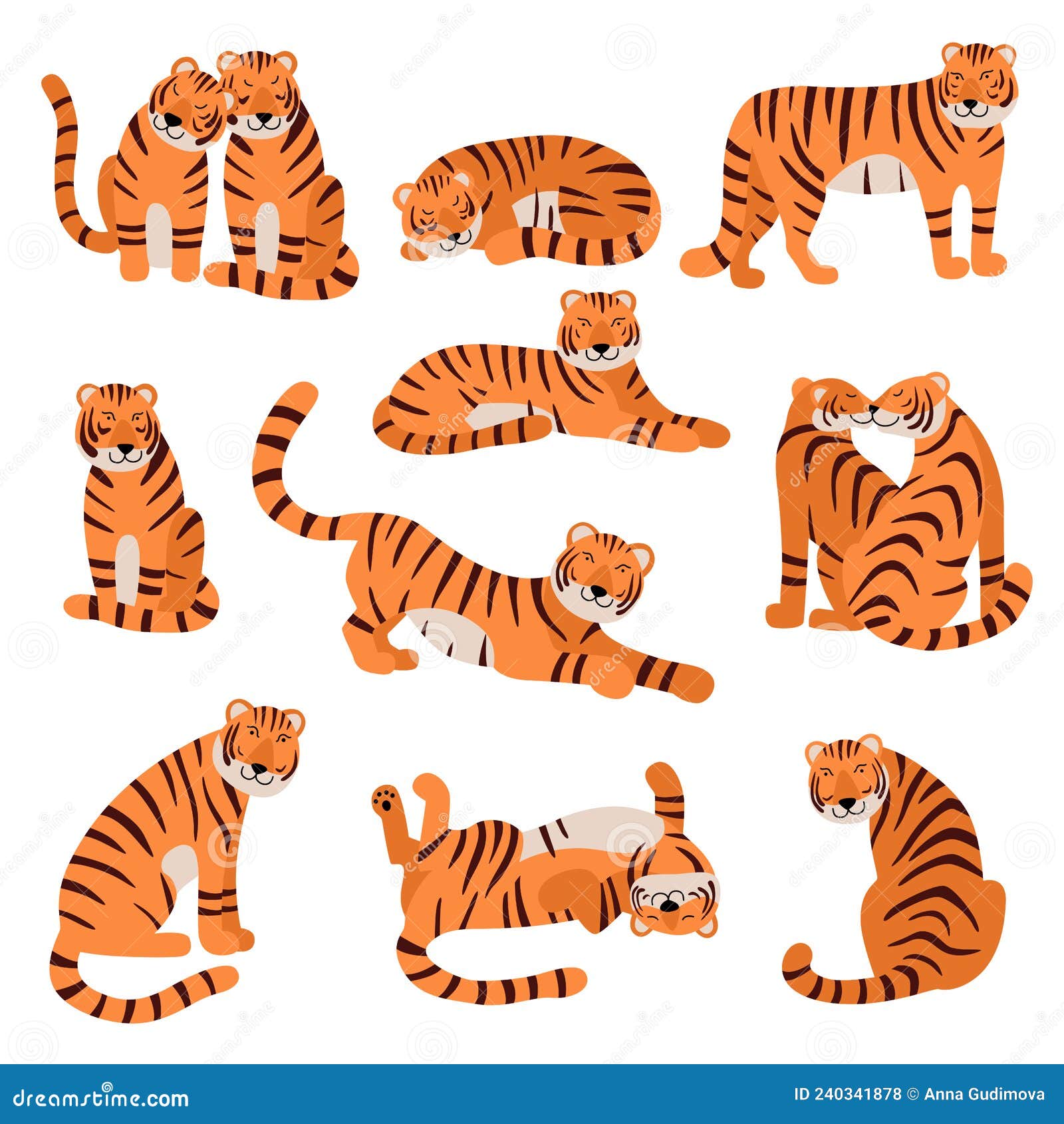 Of Different Animals Clipart Vector, Tiger With Different Poses In