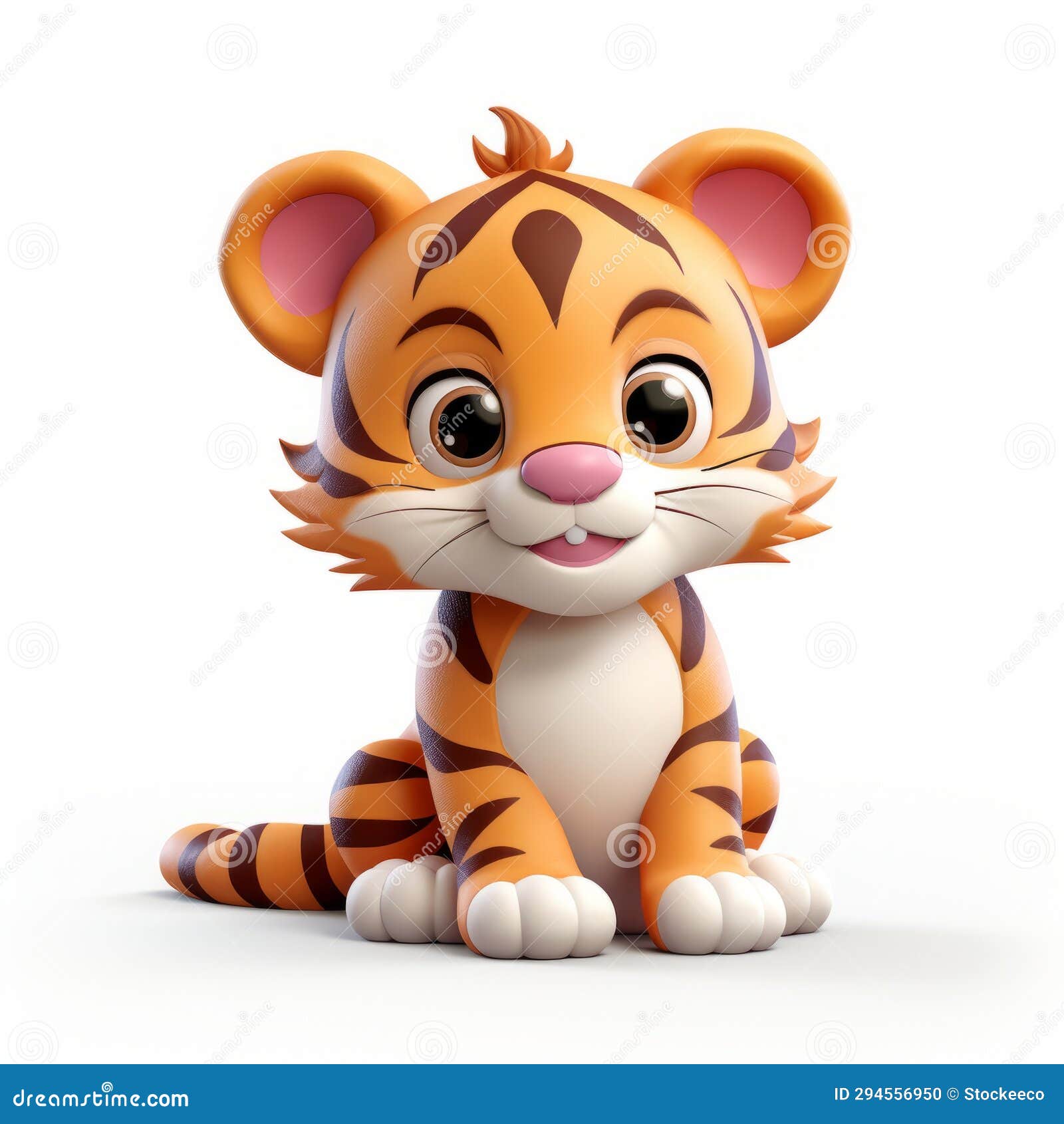 cute tiger cartoon: 3d clay render on white background