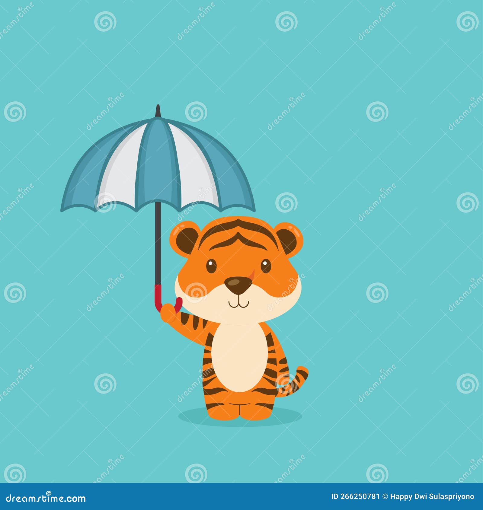 cute tiger holding umbrella