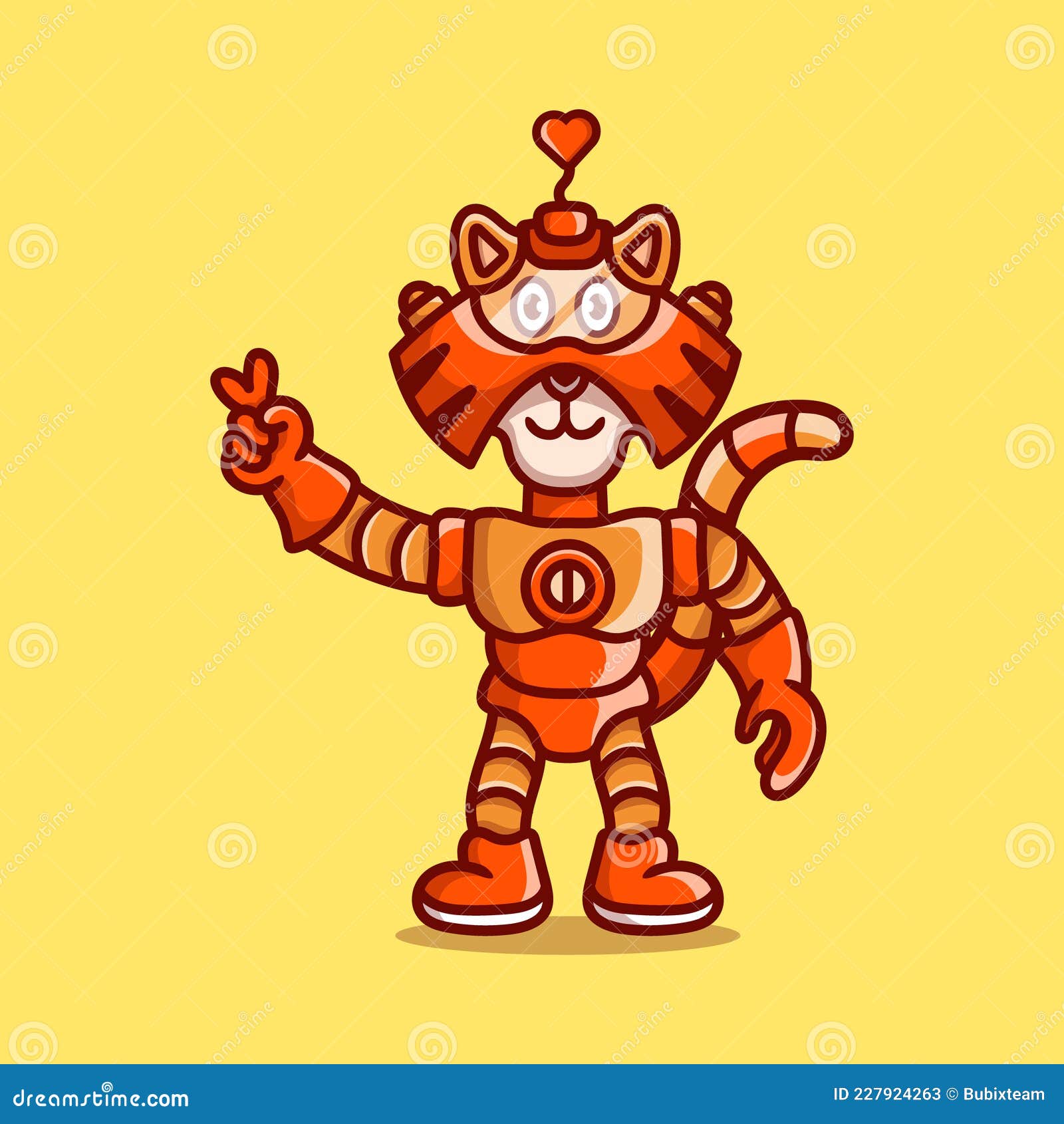 Cute Tiger Wearing Armor Robot with Love Peace Hand Sign Stock Vector -  Illustration of mascot, tiger: 227924263