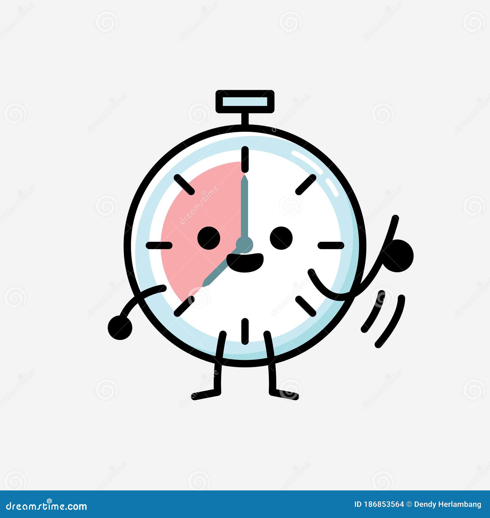 Cute Timer Clock Mascot Vector Character in Flat Design Style Stock