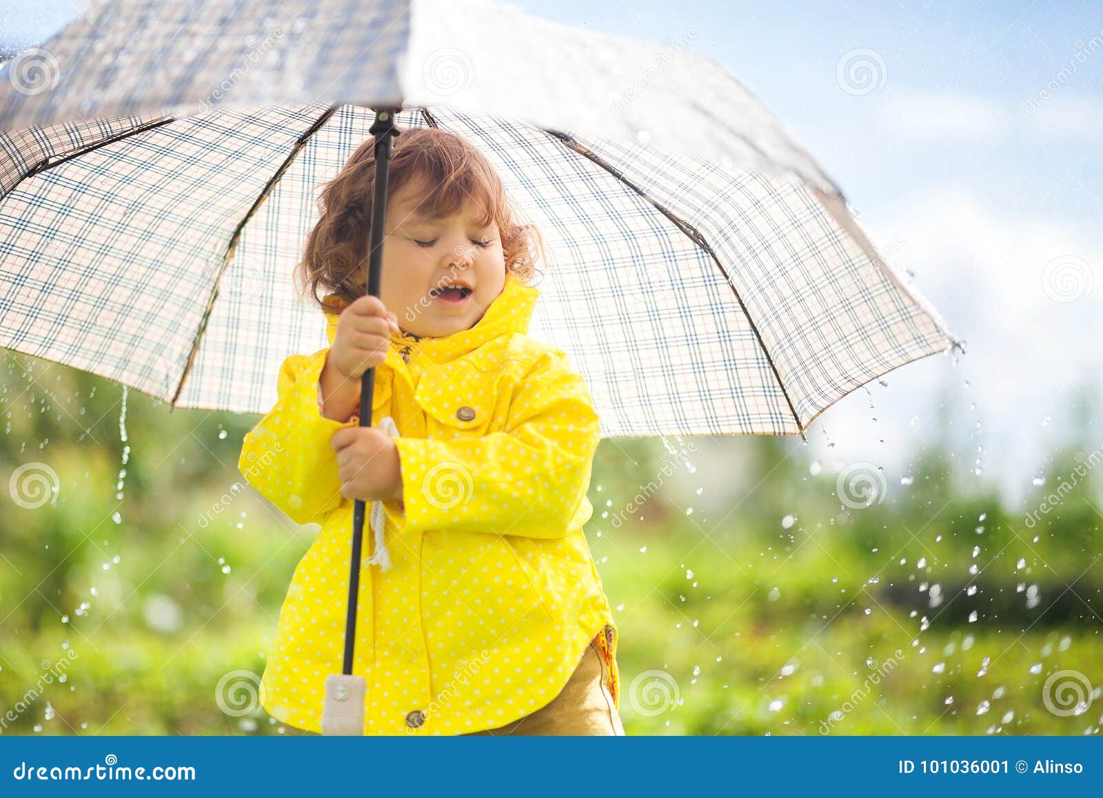 Having Fun Under the Rain, Toddler Girl with Umbrella. Stock Image ...