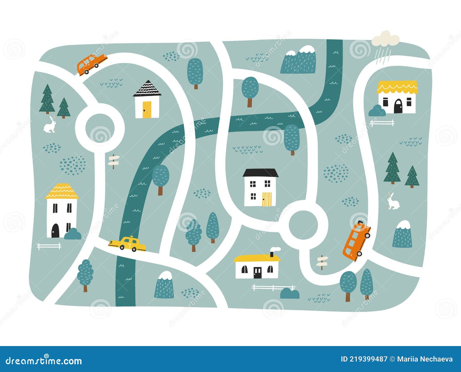 Cute Town Map for Kid S Room. Hand Drawn Vector Illustration of a City or  Village with Roads, Streets and Cars Stock Vector - Illustration of tree,  concept: 219399487