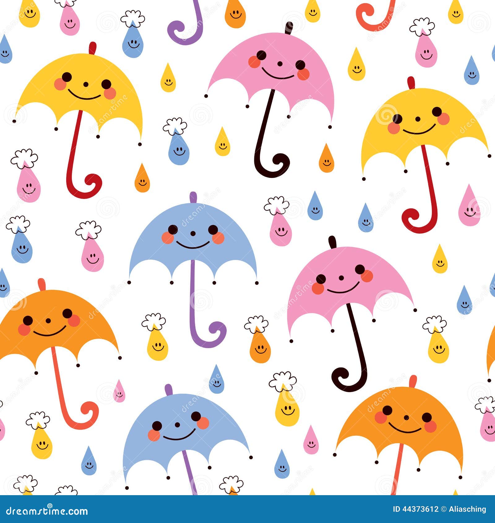Cute Umbrellas Raindrops Seamless Vector Rain Pattern ...