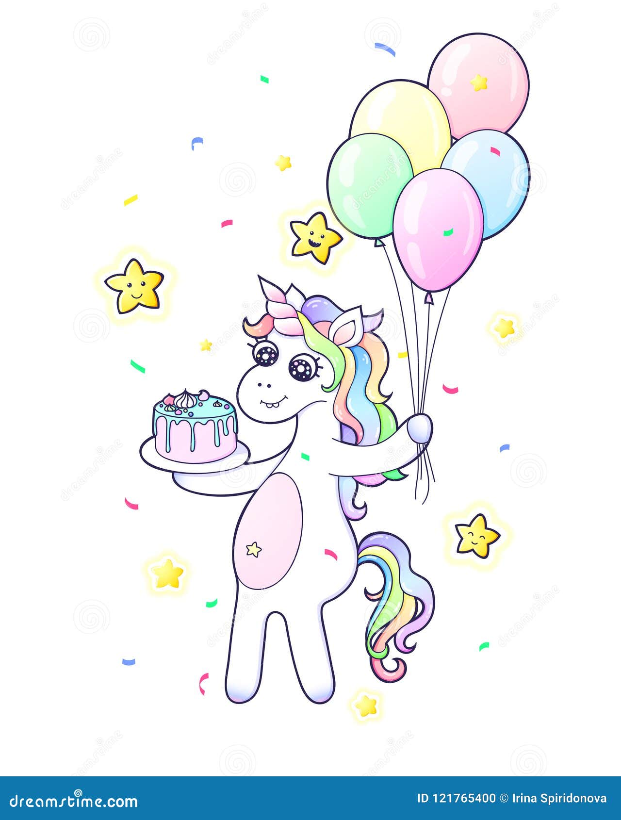 Cute unicorn with a cake stock vector. Illustration of animal - 121765400