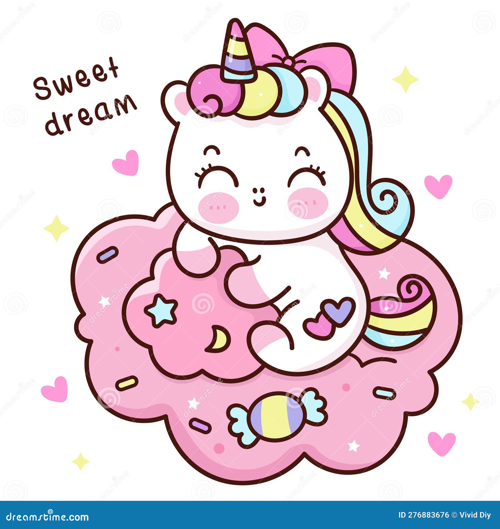 Cute Unicorn Cartoon on Candy Cloud Sweet Dream. Series: Kawaii Animal ...