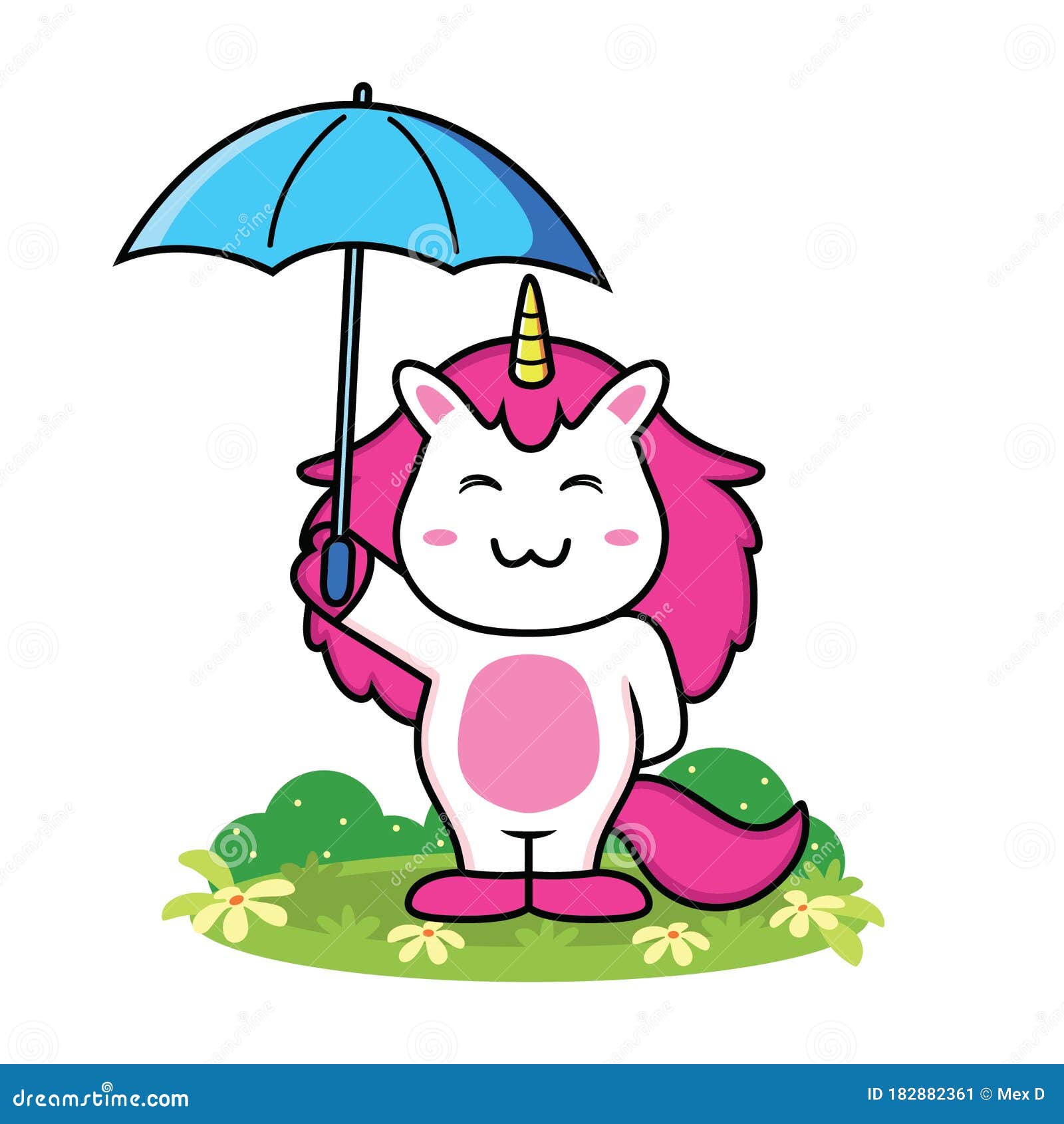 Cute Unicorn Cartoon with Umbrella Stock Vector Illustration of horse