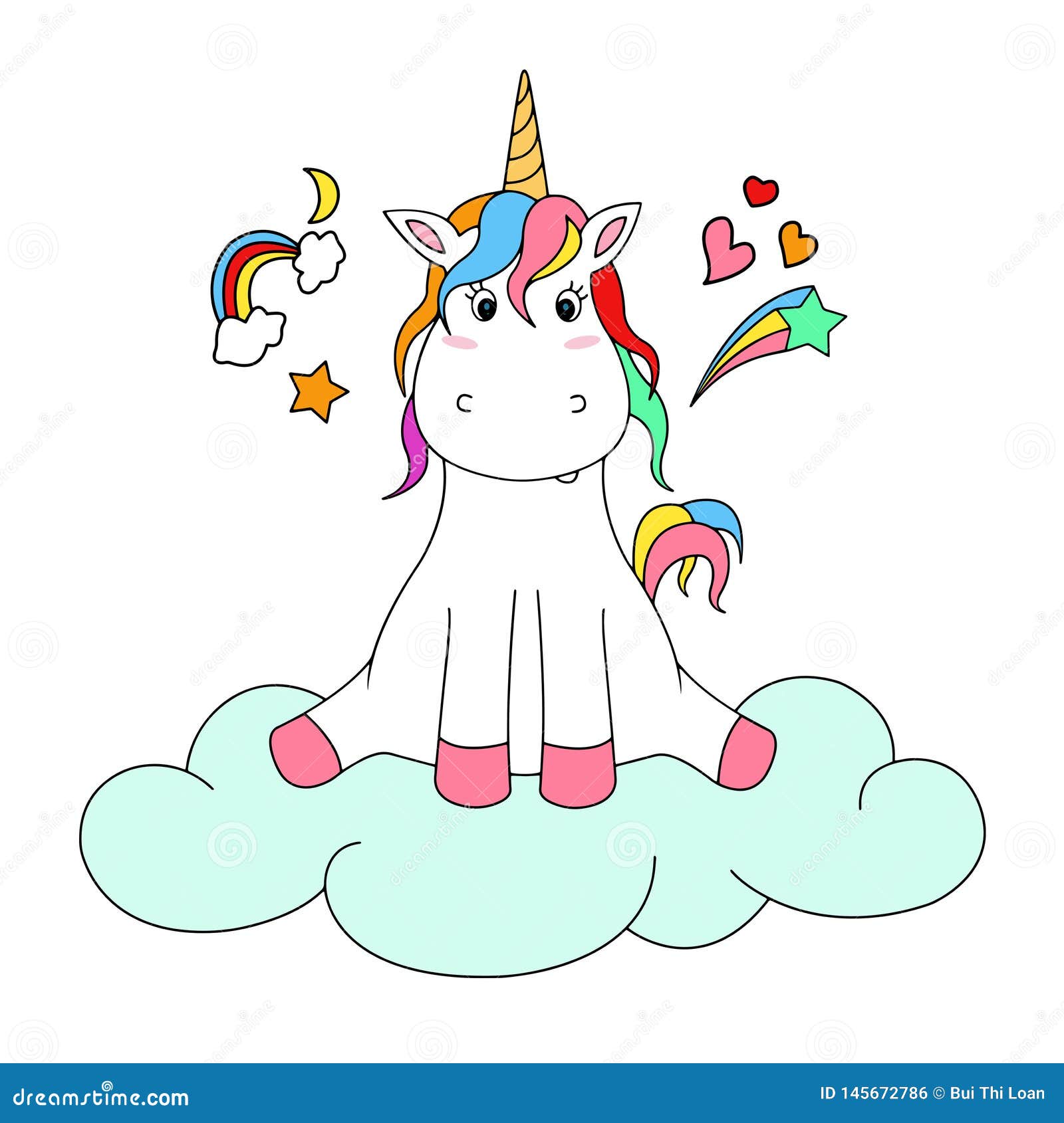 Cute Unicorn With Cloud Stock Vector Illustration Of Artwork 145672786