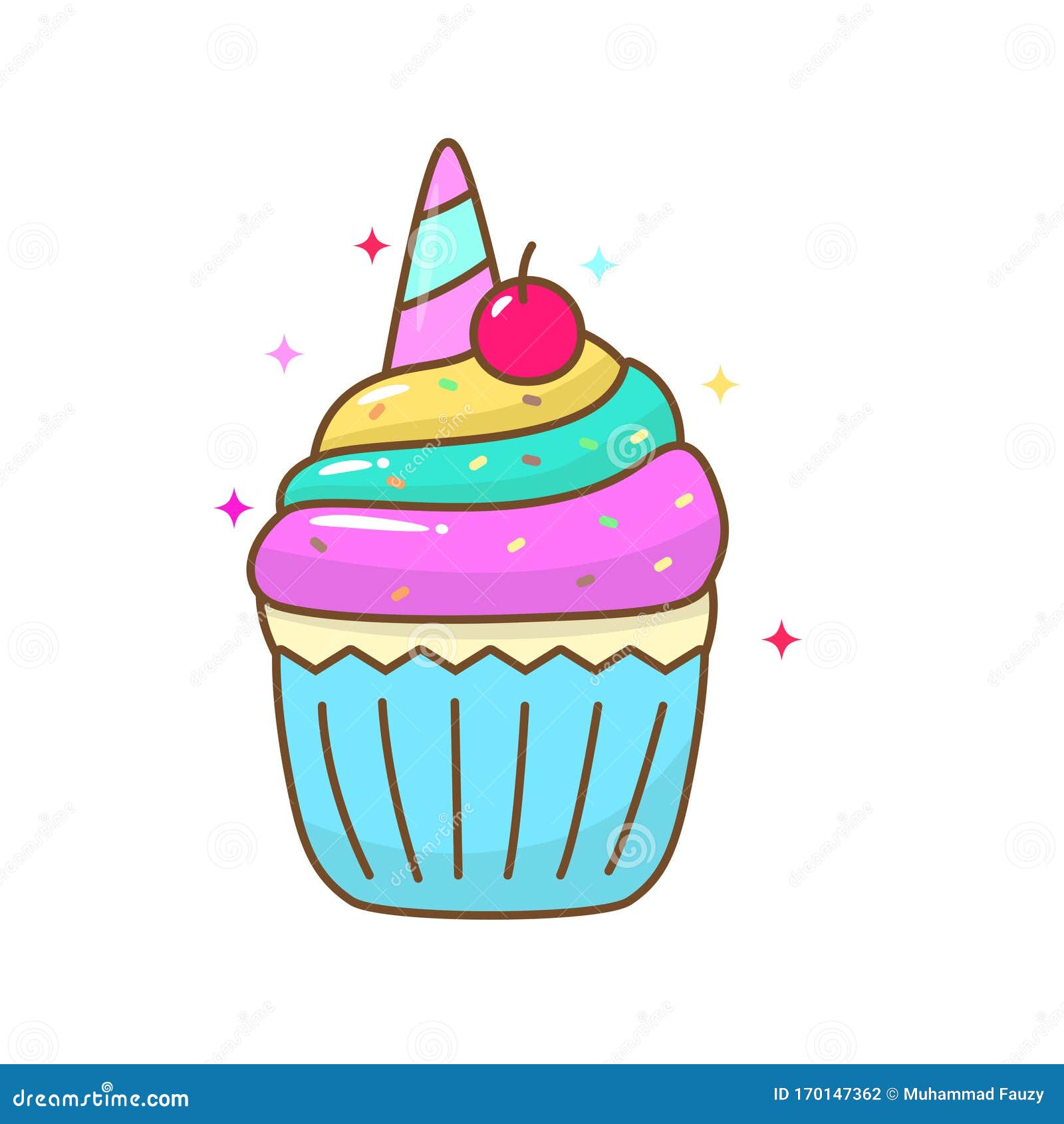 Cute Unicorn Cupcake Vector Illustration In Cartoon Style Stock Vector