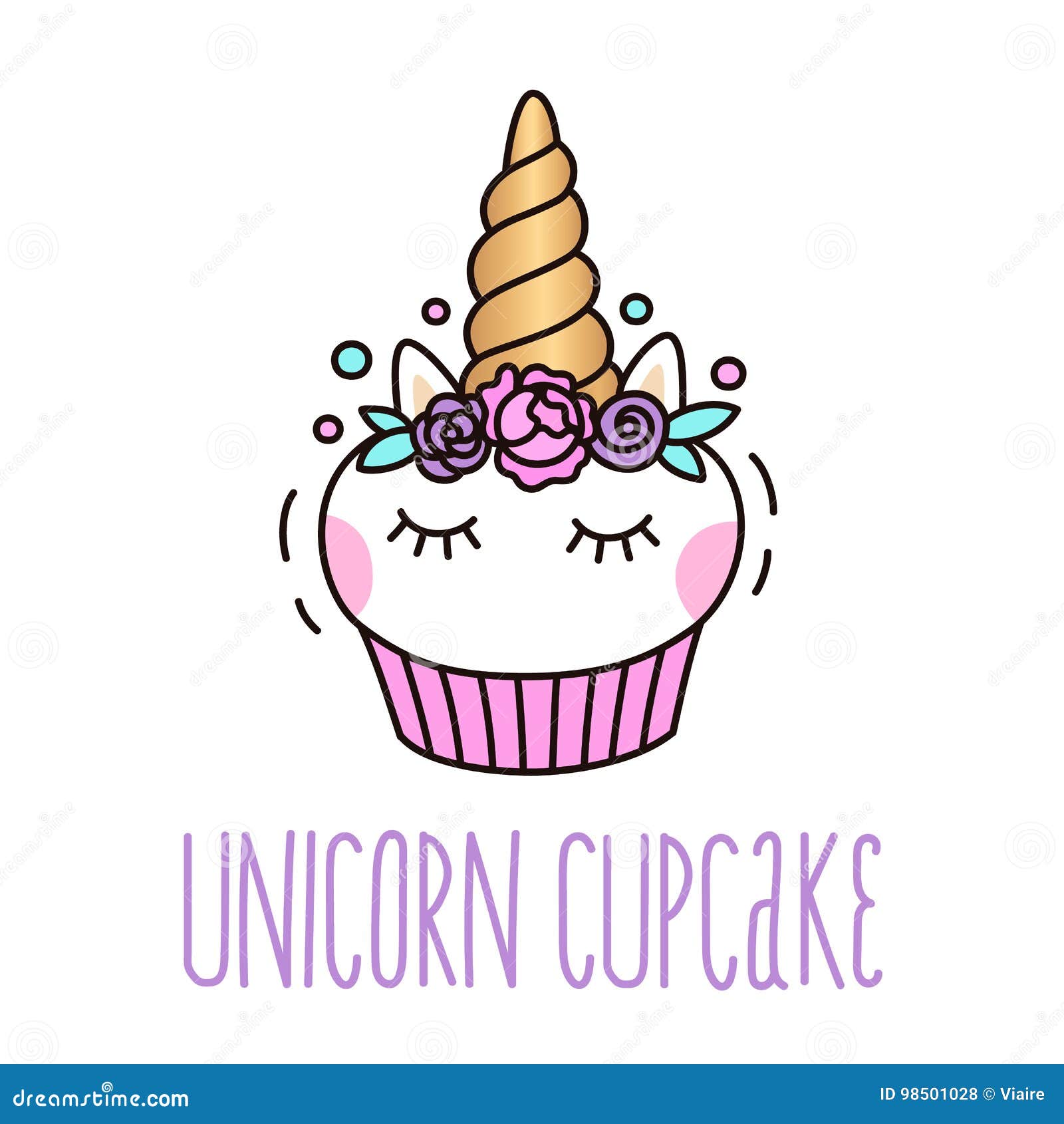 Cute Unicorn Cupcake On A White Background Stock Vector