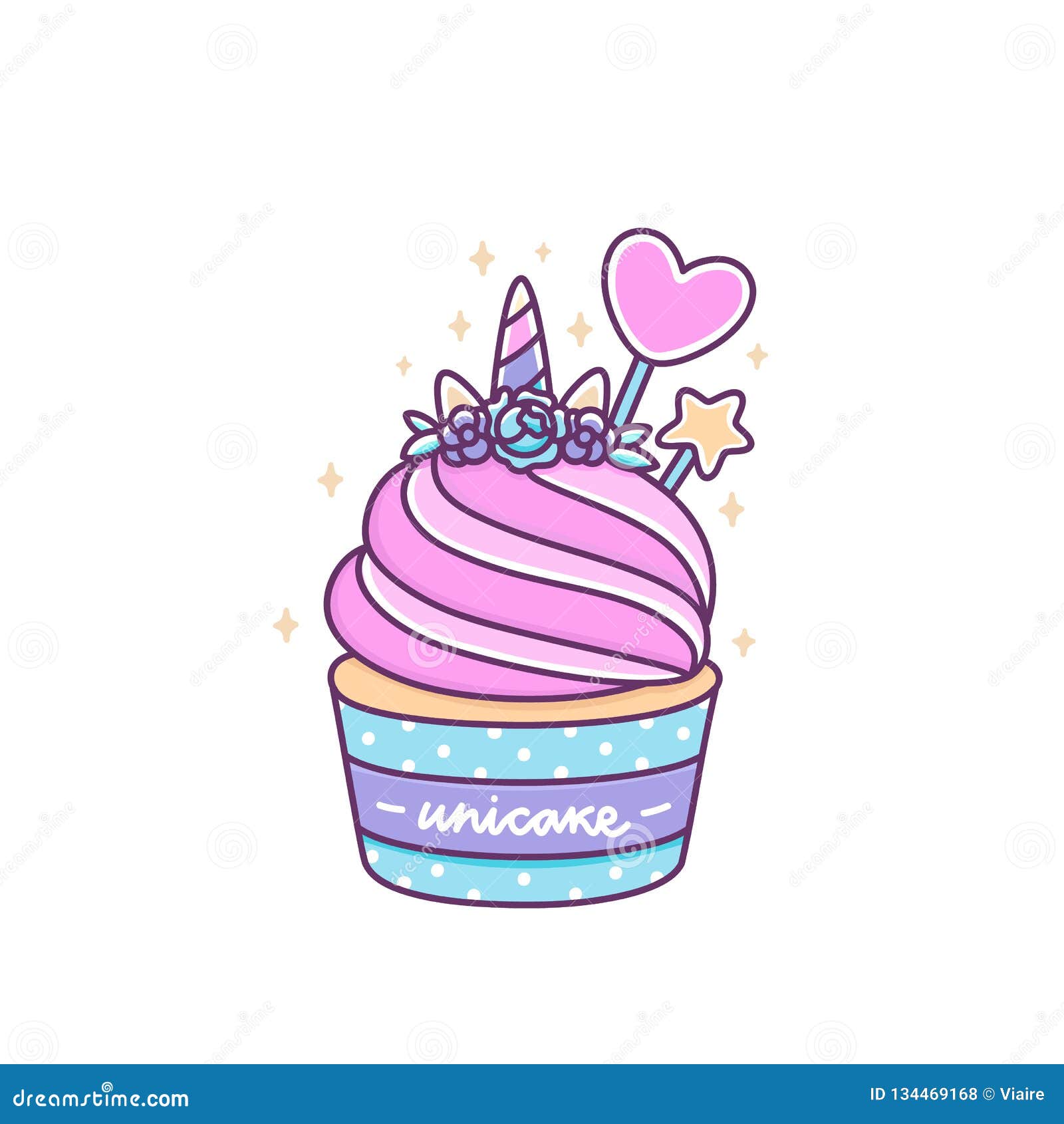 Cute Unicorn Cupcake on a White Background. Stock Vector - Illustration ...