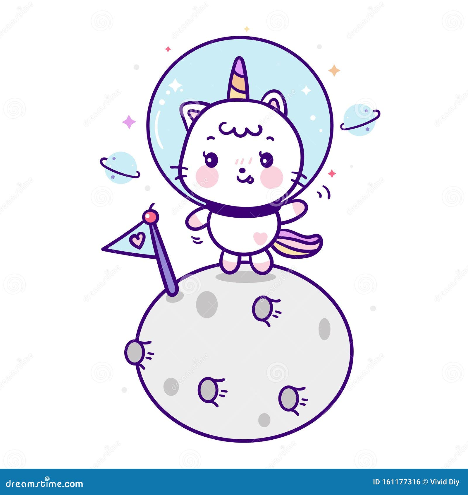 Cute Unicorn Katzenvektor Auf Weltraumpony Cartoon, Kawaii ...