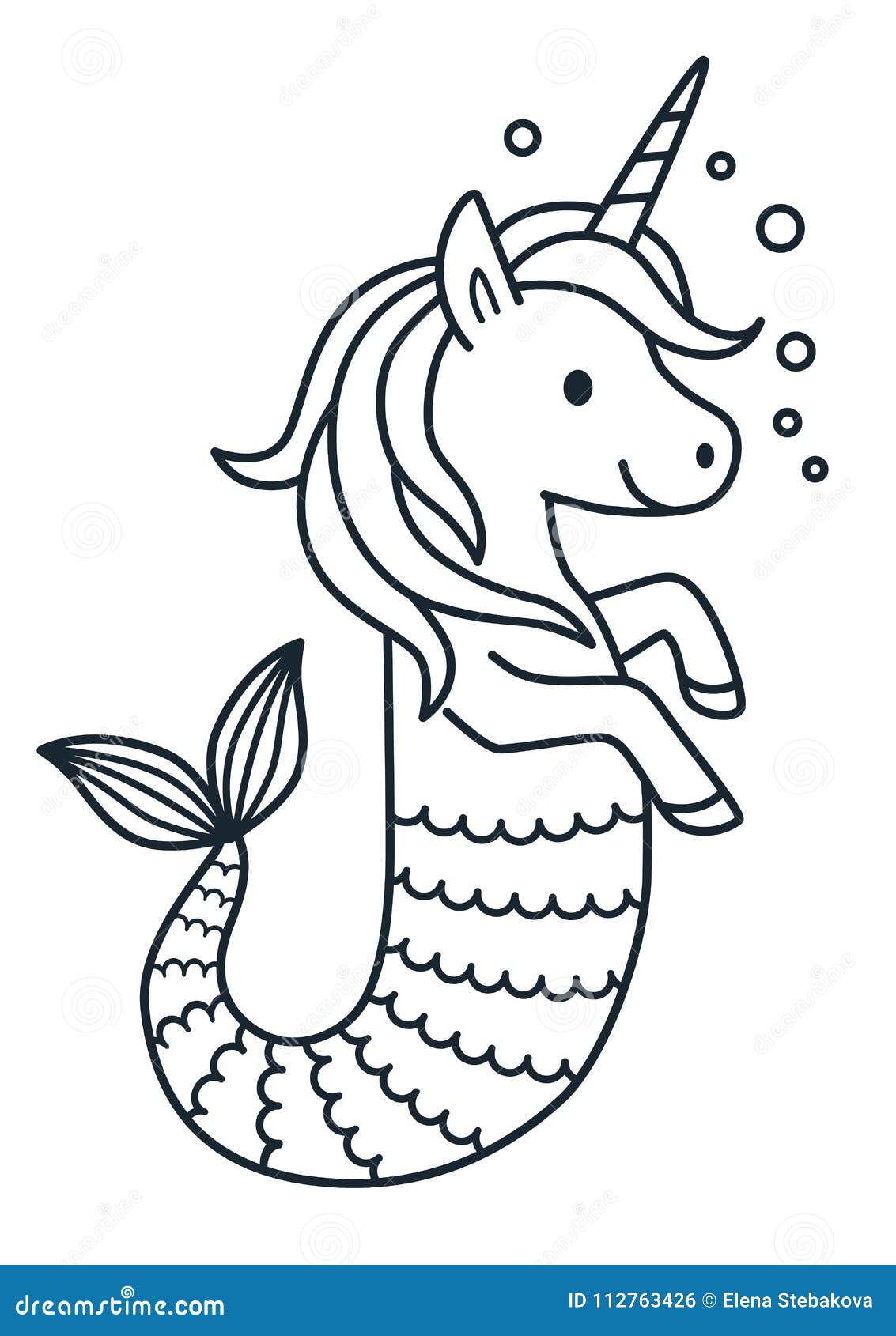 cute unicorn mermaid coloring page cartoon .