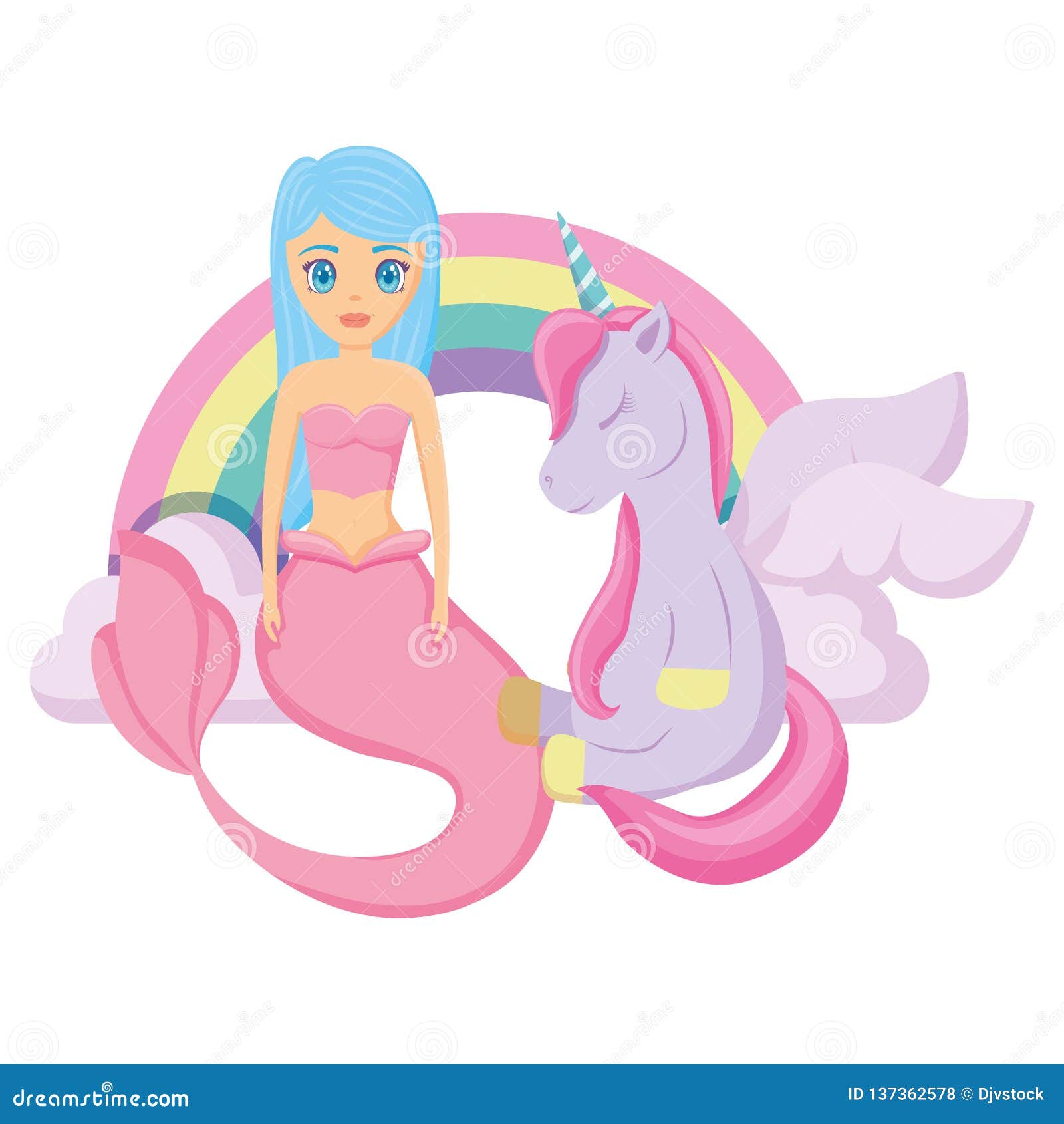 Cute Unicorn And Mermaid Design Stock Vector ...