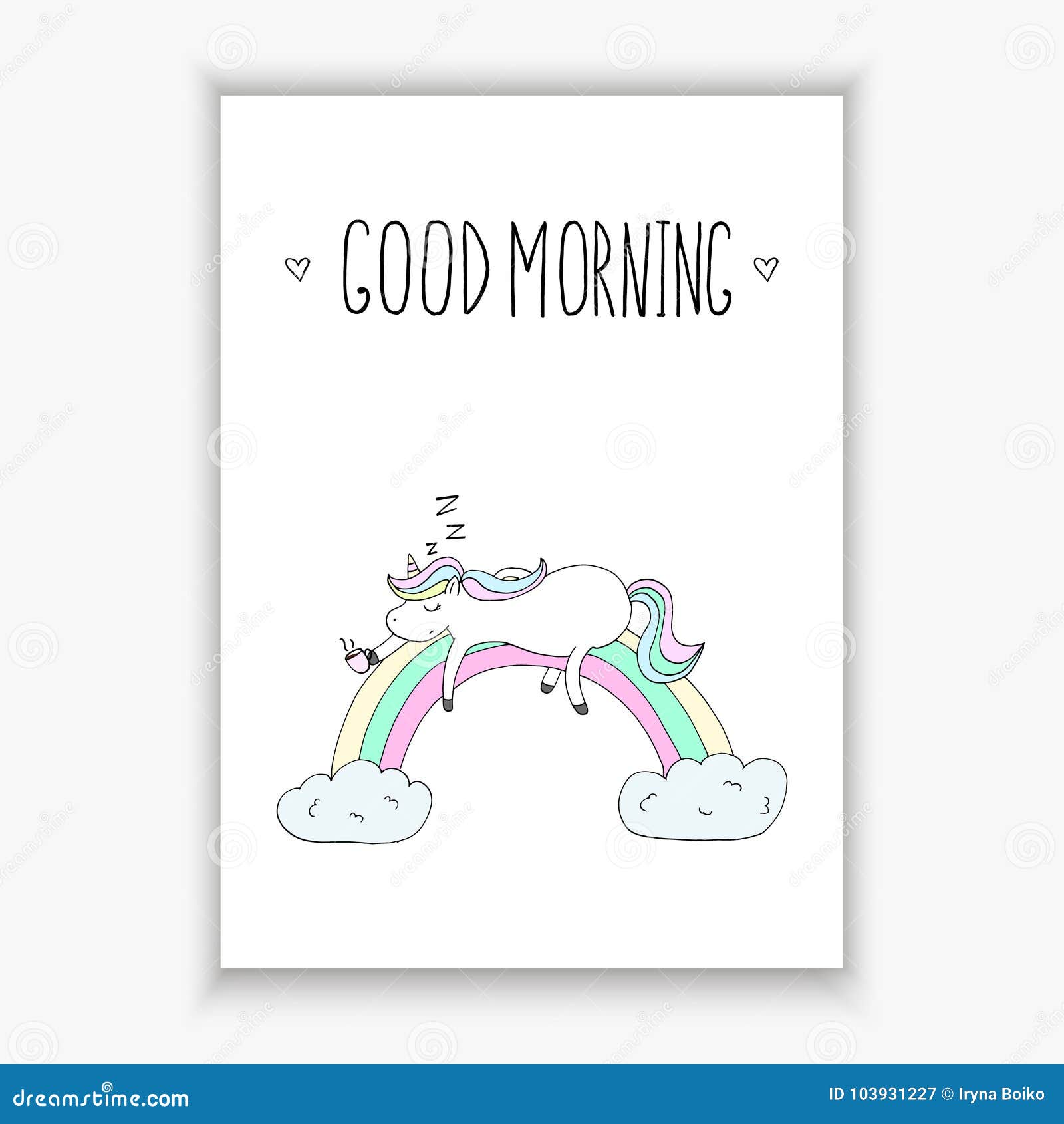 Cute Unicorn Print for Kids. Good Morning Card Stock Vector ...