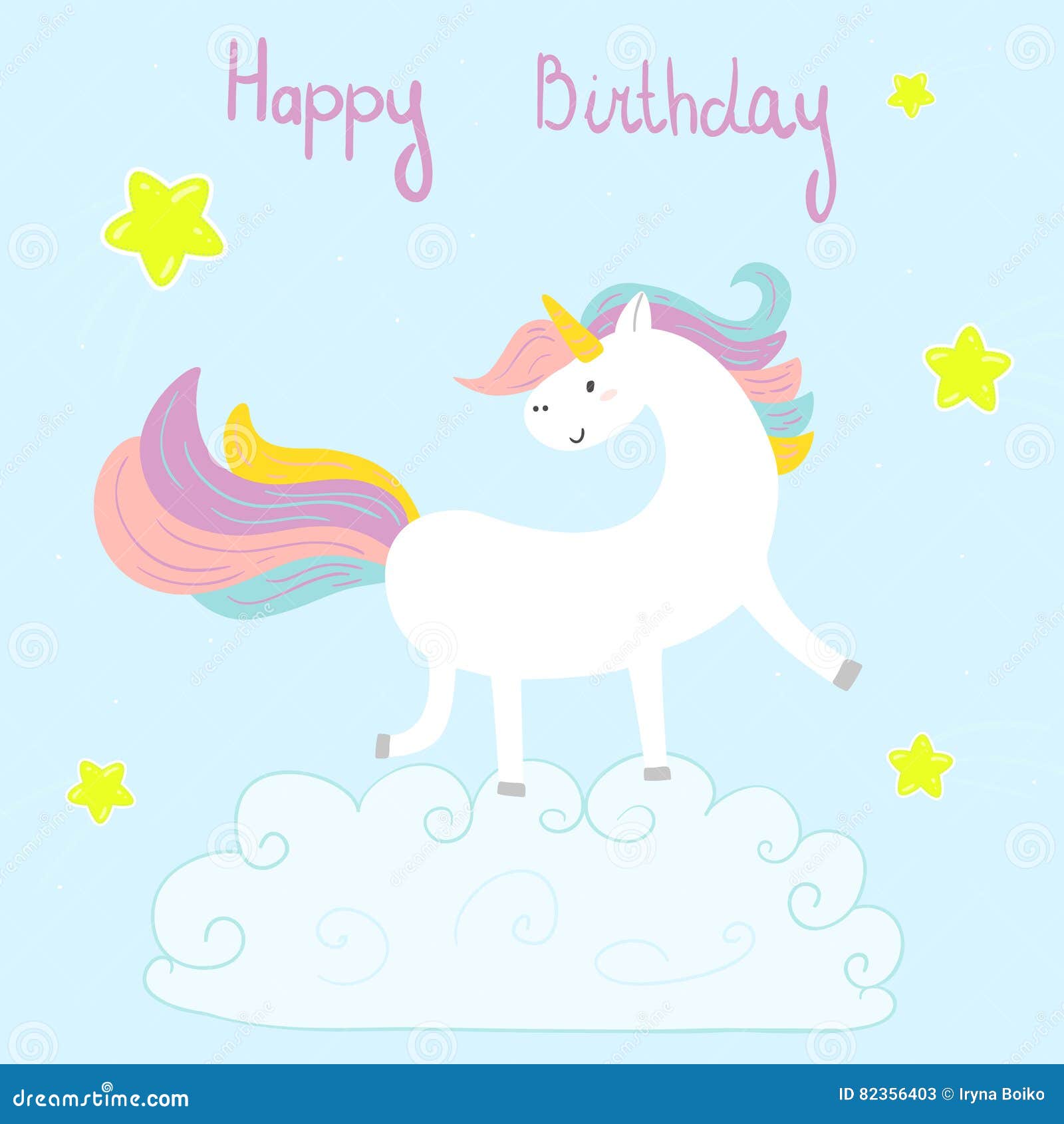 Cute Unicorn Print for Kids. Happy Birthday Card Stock Vector ...