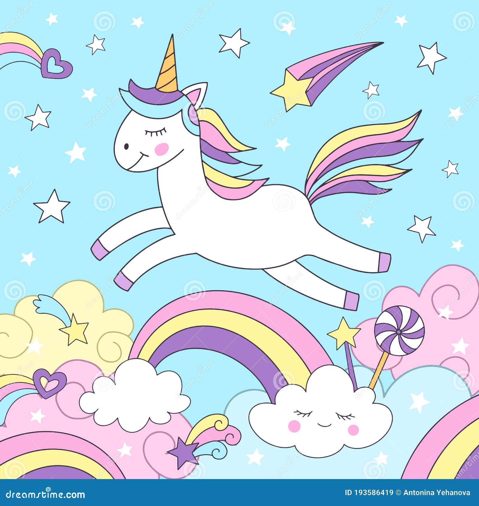 Cute unicorn and rainbow stock vector. Illustration of balloon - 193586419