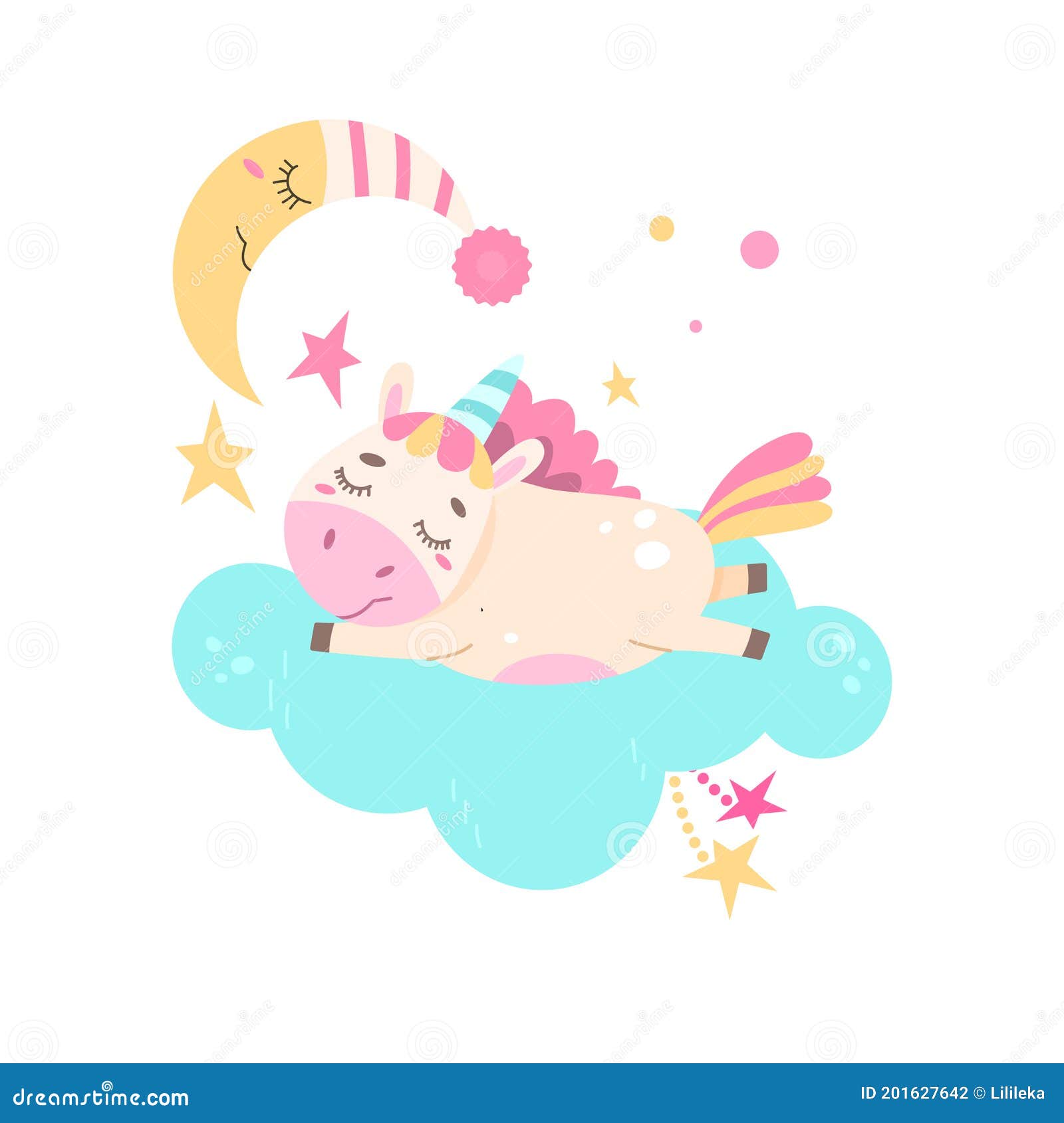 A Cute Unicorn Sleeps Sweetly on a Cloud. Stock Vector - Illustration ...