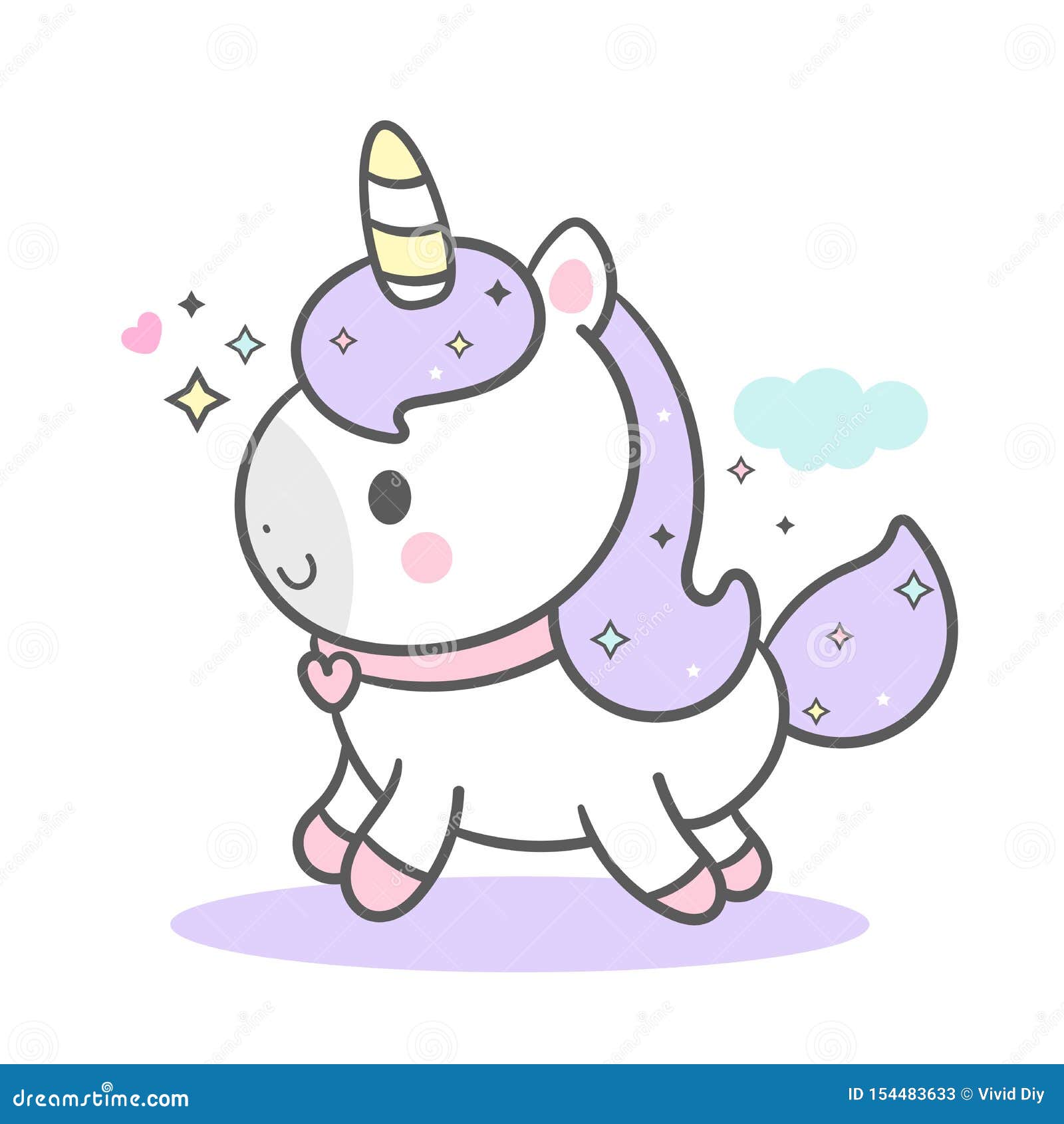Cute Unicorn Vector With Cloud Pony Cartoon Pastel Color Kawaii Anima