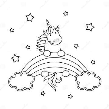 Cute Unicorn Vector Linen Illustration for Coloring Book.Isolated on ...