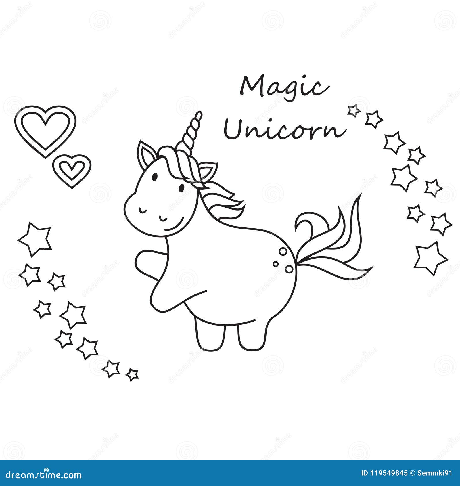 cute unicorn vector linen illustration for coloring bookisolated on