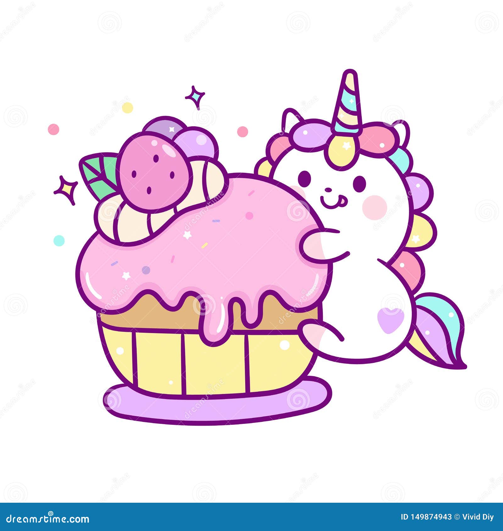 Cute Unicorn Vector Muffin Cake Happy Birthday Kawaii Pony Cartoon, Nursery  Decoration, Hand Drawn Isolated on a White Background Stock Vector -  Illustration of beautiful, charming: 149874943