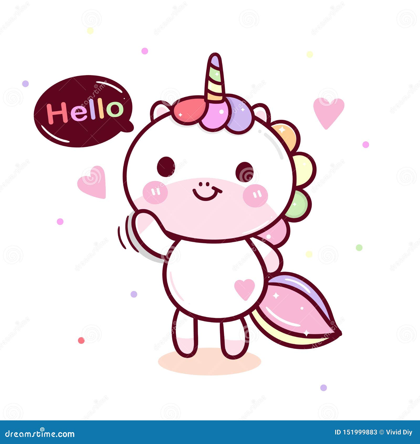 Cute Unicorn Vector Pony Cartoon Hello Posture Kawaii Character With