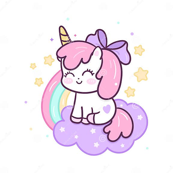 Cute Unicorn Vector with Rainbow and Star Happy Birthday Kawaii Animal ...