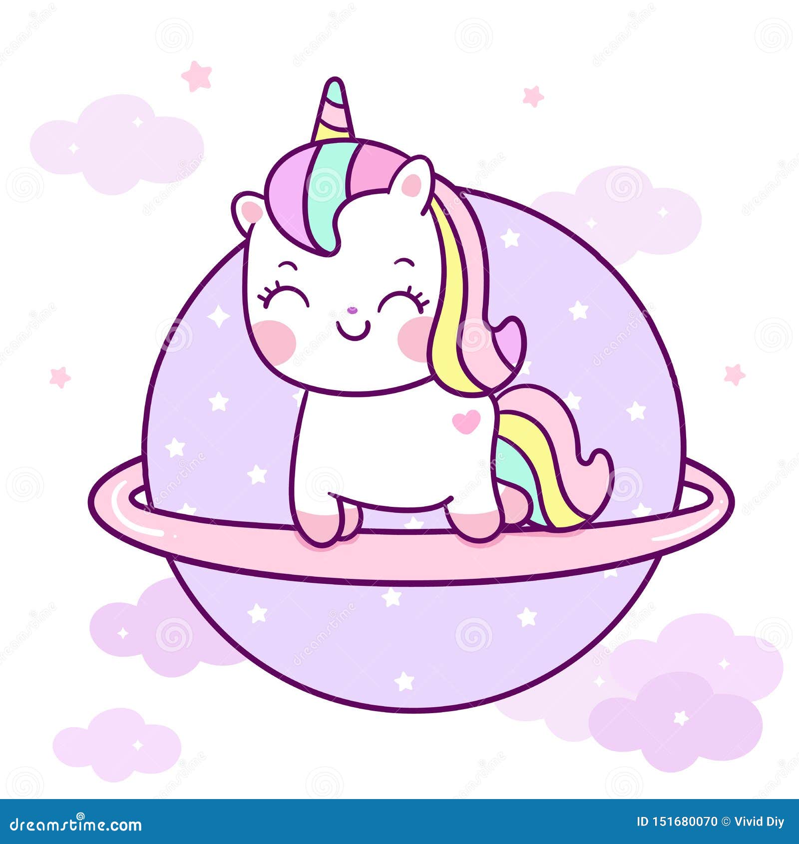 Cute Unicorn Vector On The Sky Kawaii Pony Cartoon Pastel Color With