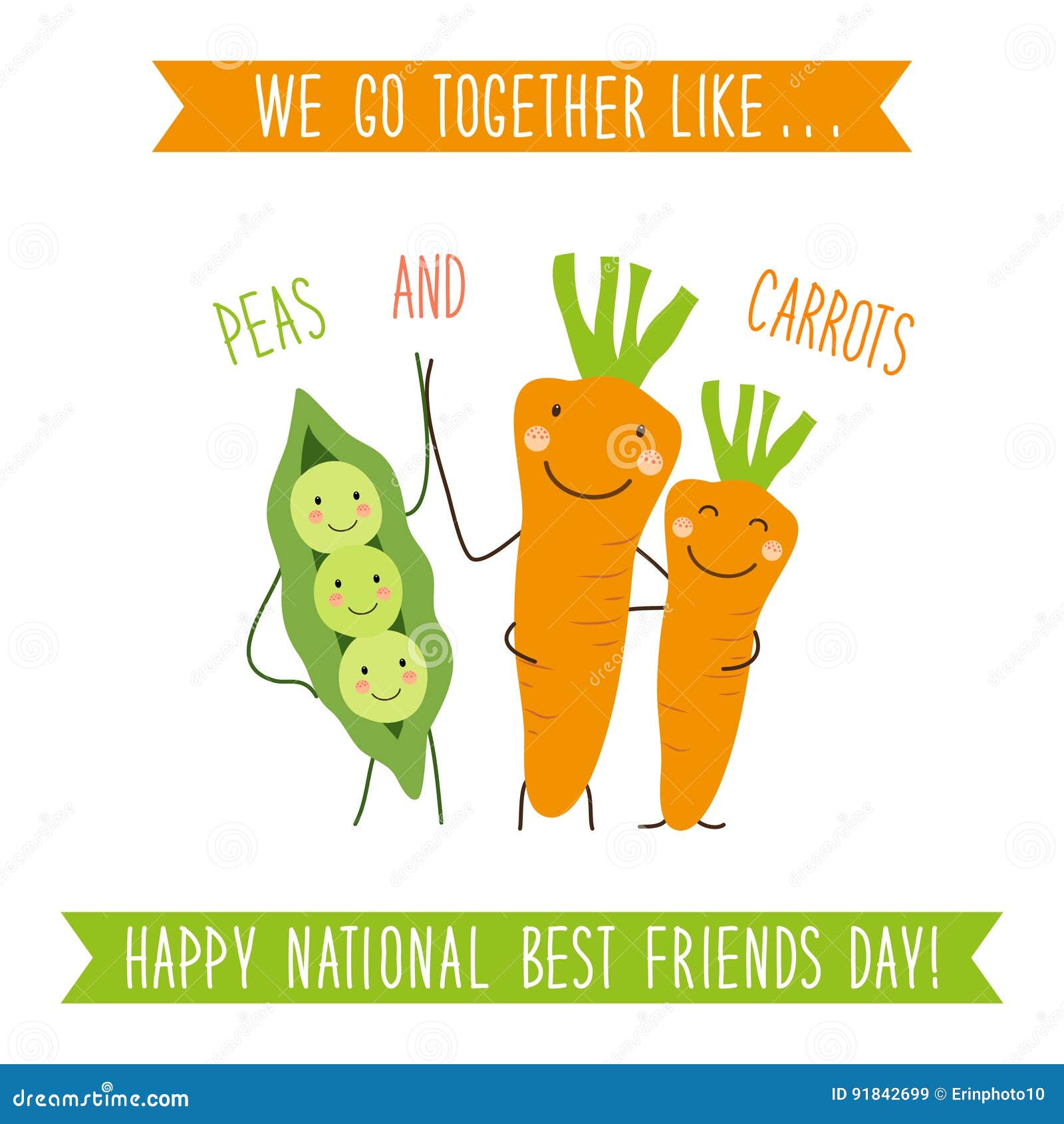 cute unusual national best friends day card as funny hand drawn cartoon characters and hand written text