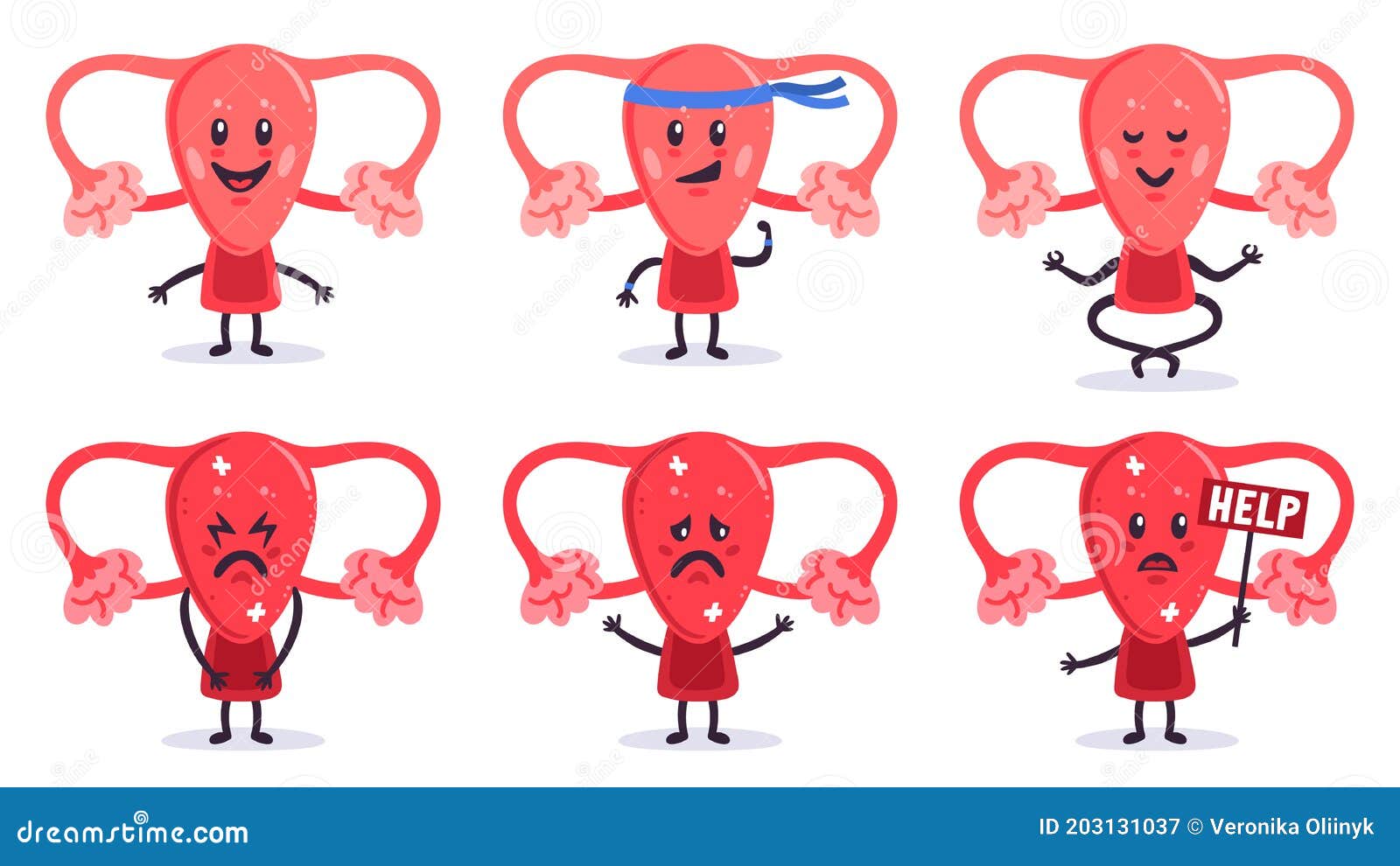 Cute Uterus Characters. Healthy and Sick Women Uterus Organ Mascots ...