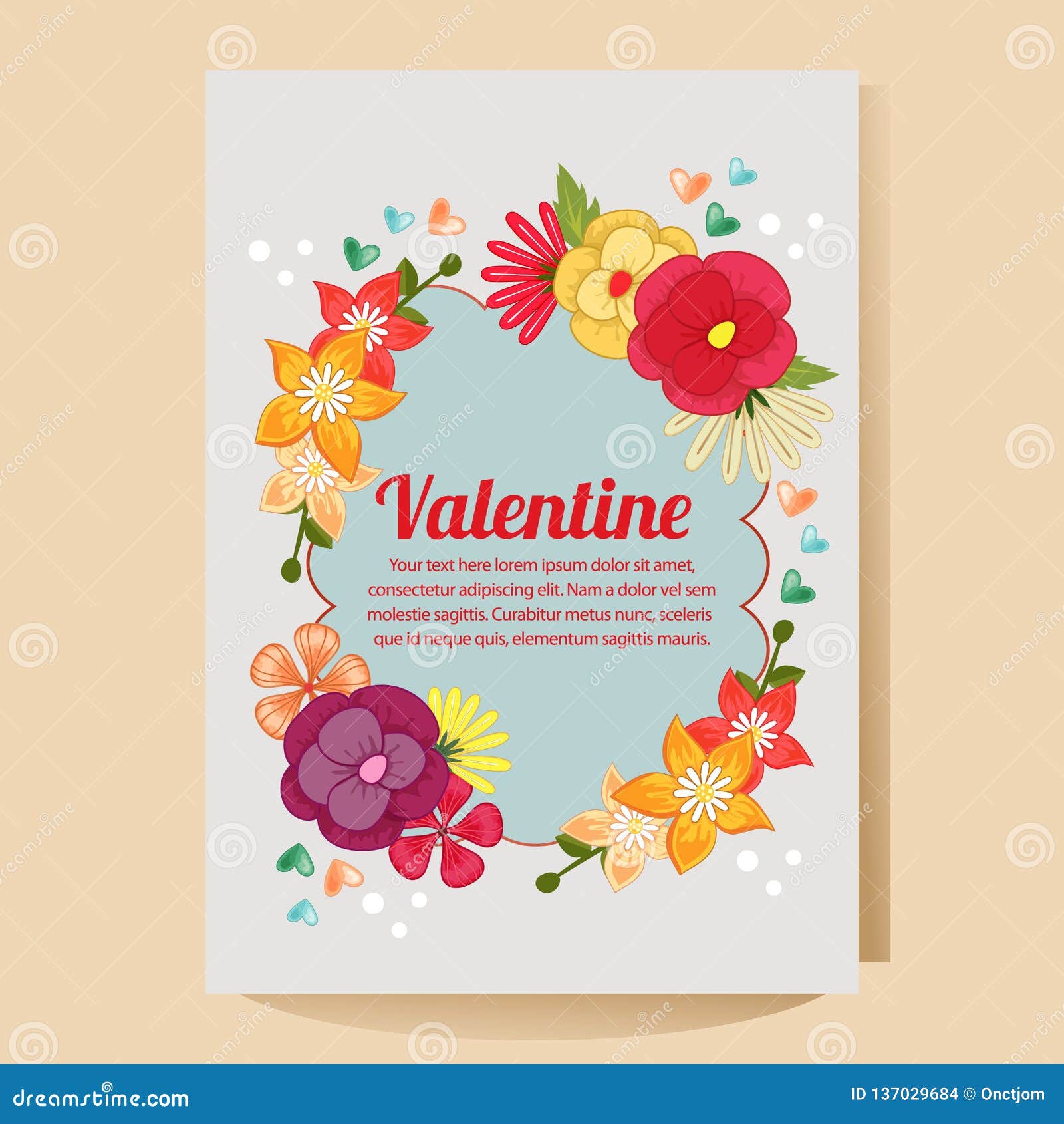 Cute Valentine Poster with Flat Floral Theme Stock Vector