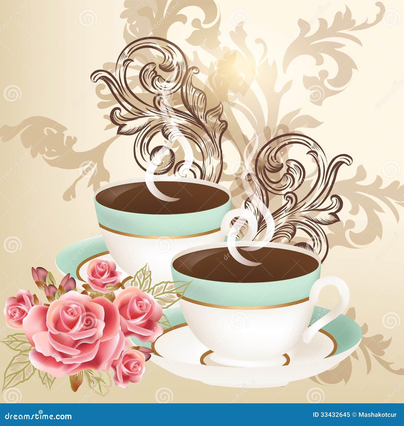 Cute Vector Background with Cups of Tea Stock Vector Illustration of