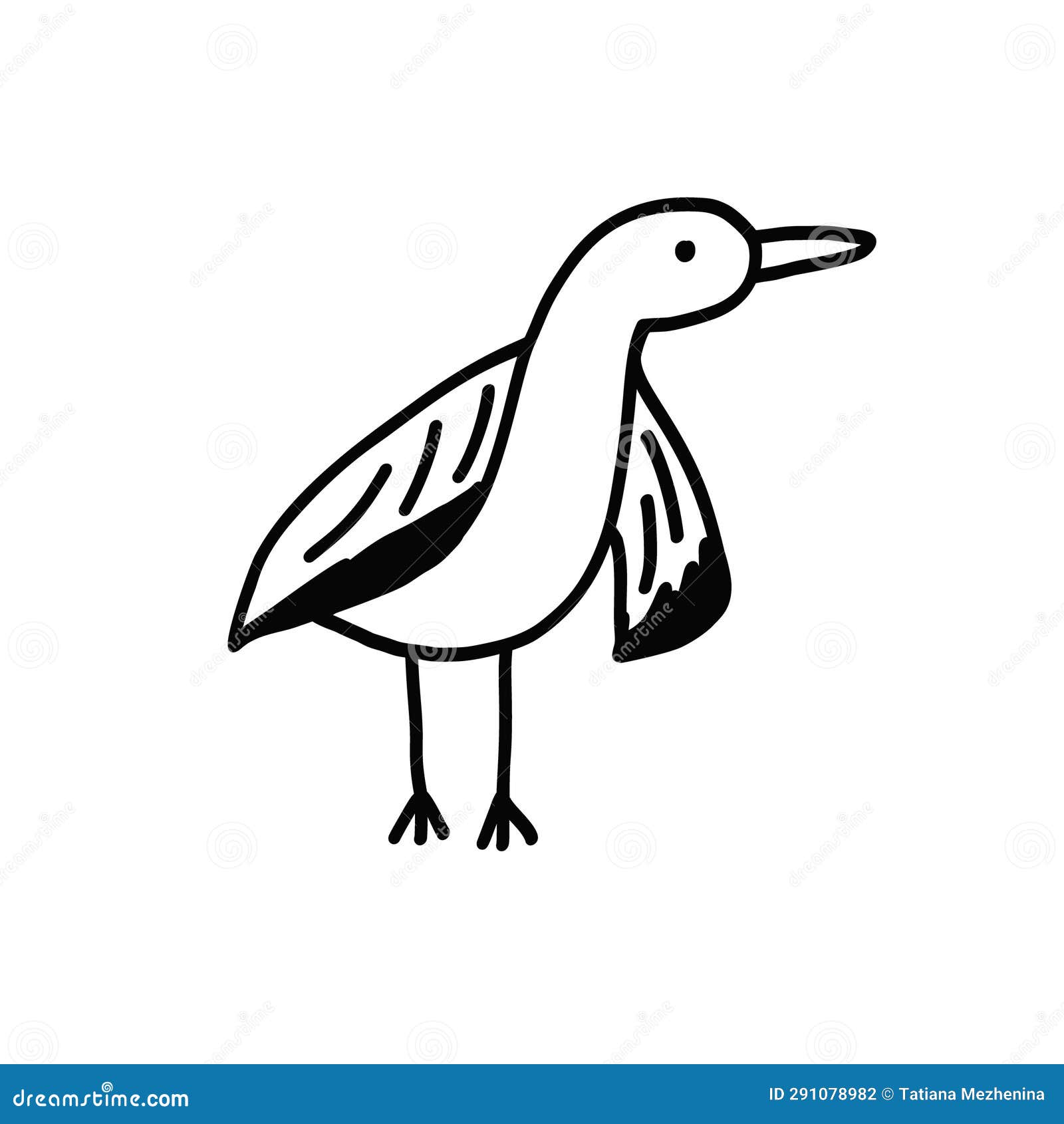 Cute Vector Black Outline Doodle Seagull Stock Illustration ...