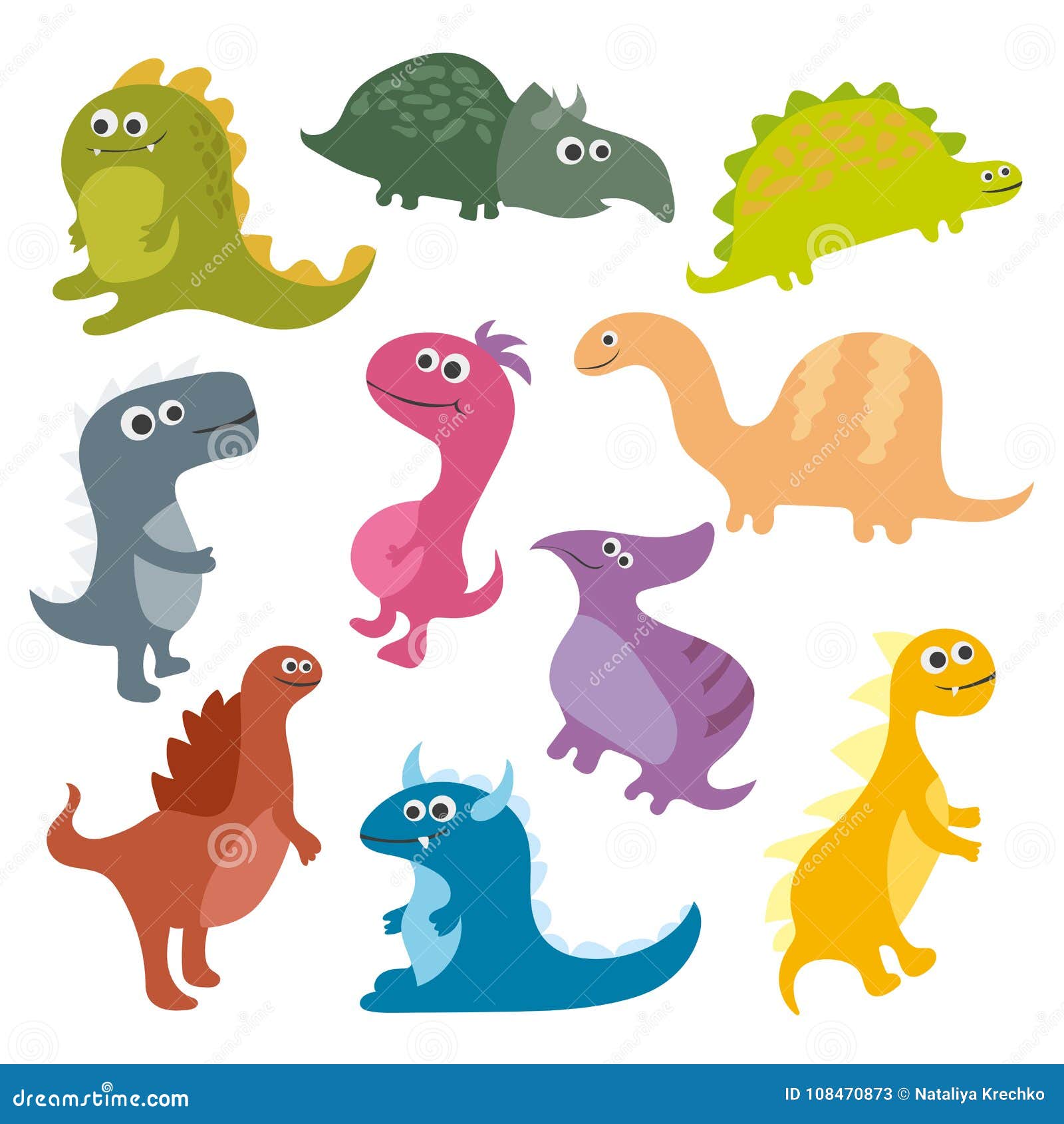 Cute Vector Cartoon Dinosaurs Isolated on White Background Stock Vector ...