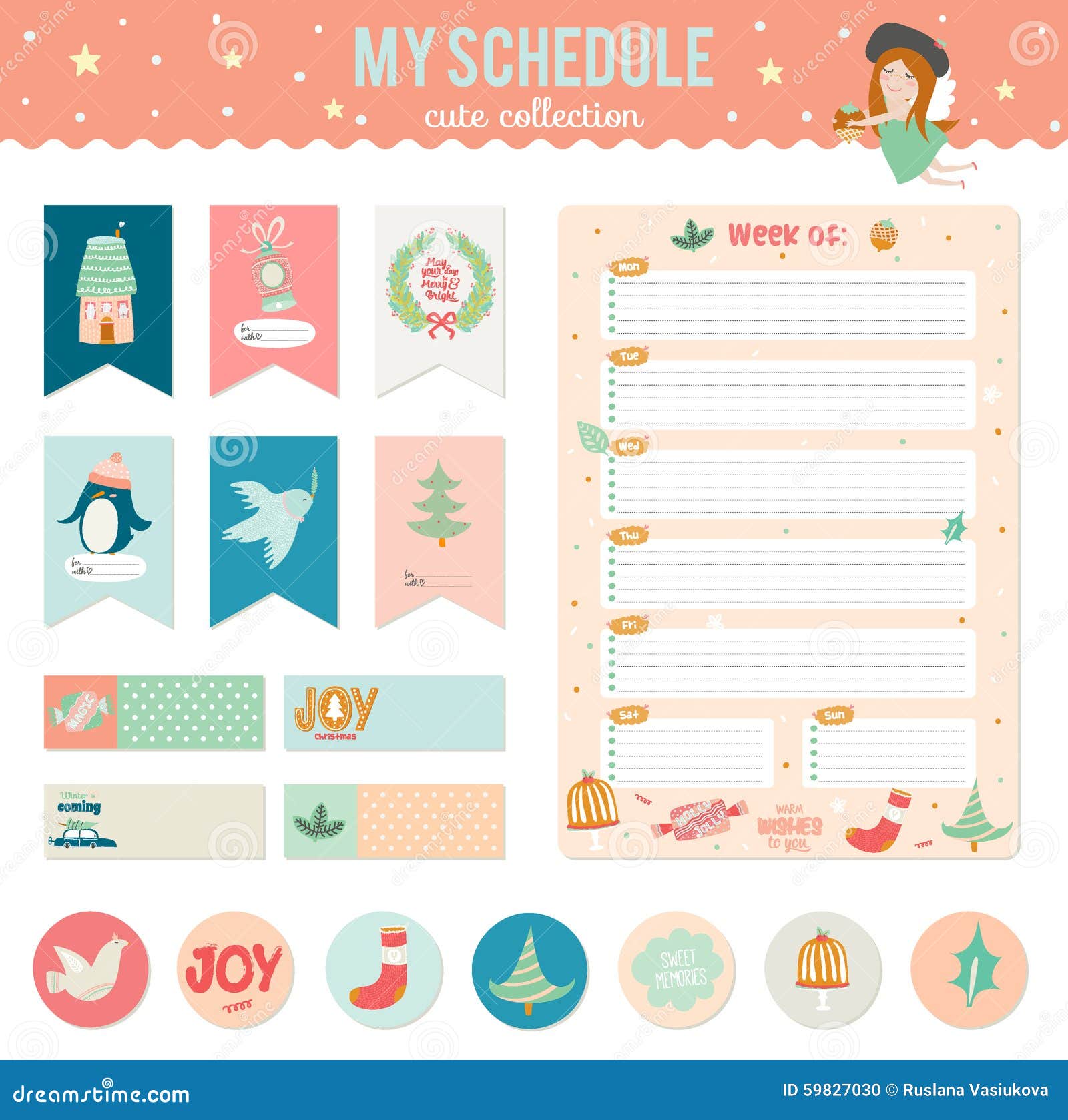 cute vector christmas cards and stickers stock vector christmas memo template