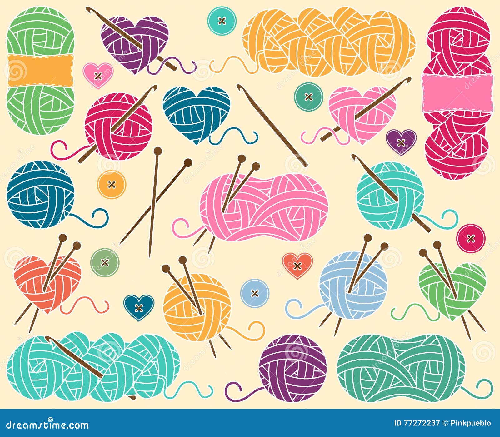 Cute Vector Collection of Balls of Yarn, Skeins of Yarn or Thread Stock ...