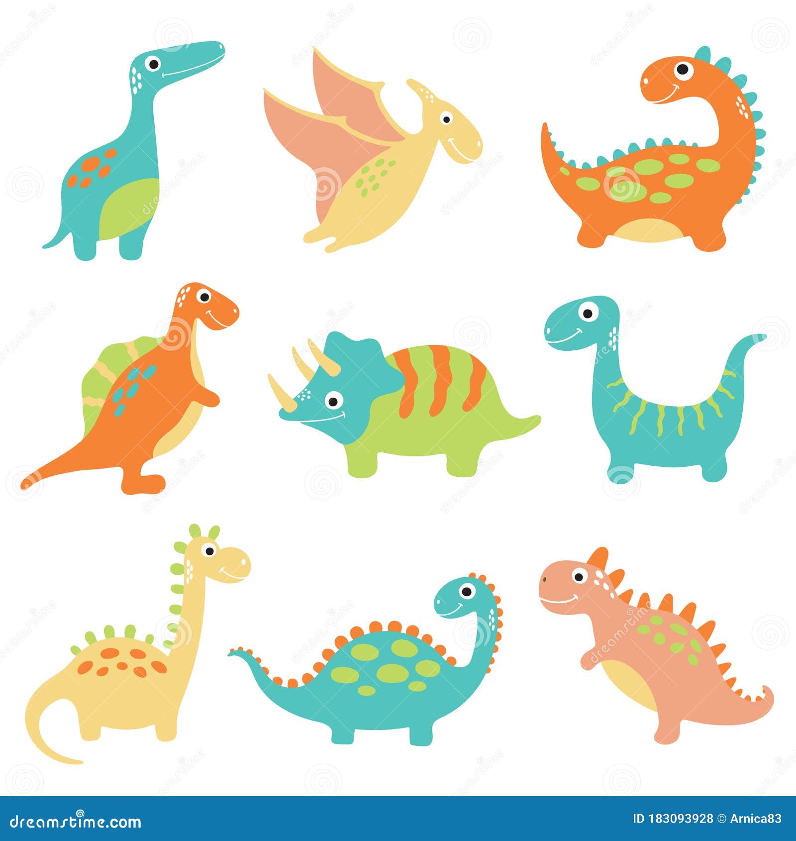 Cute Vector Dinosaurs Isolated Stock Vector - Illustration of nature ...