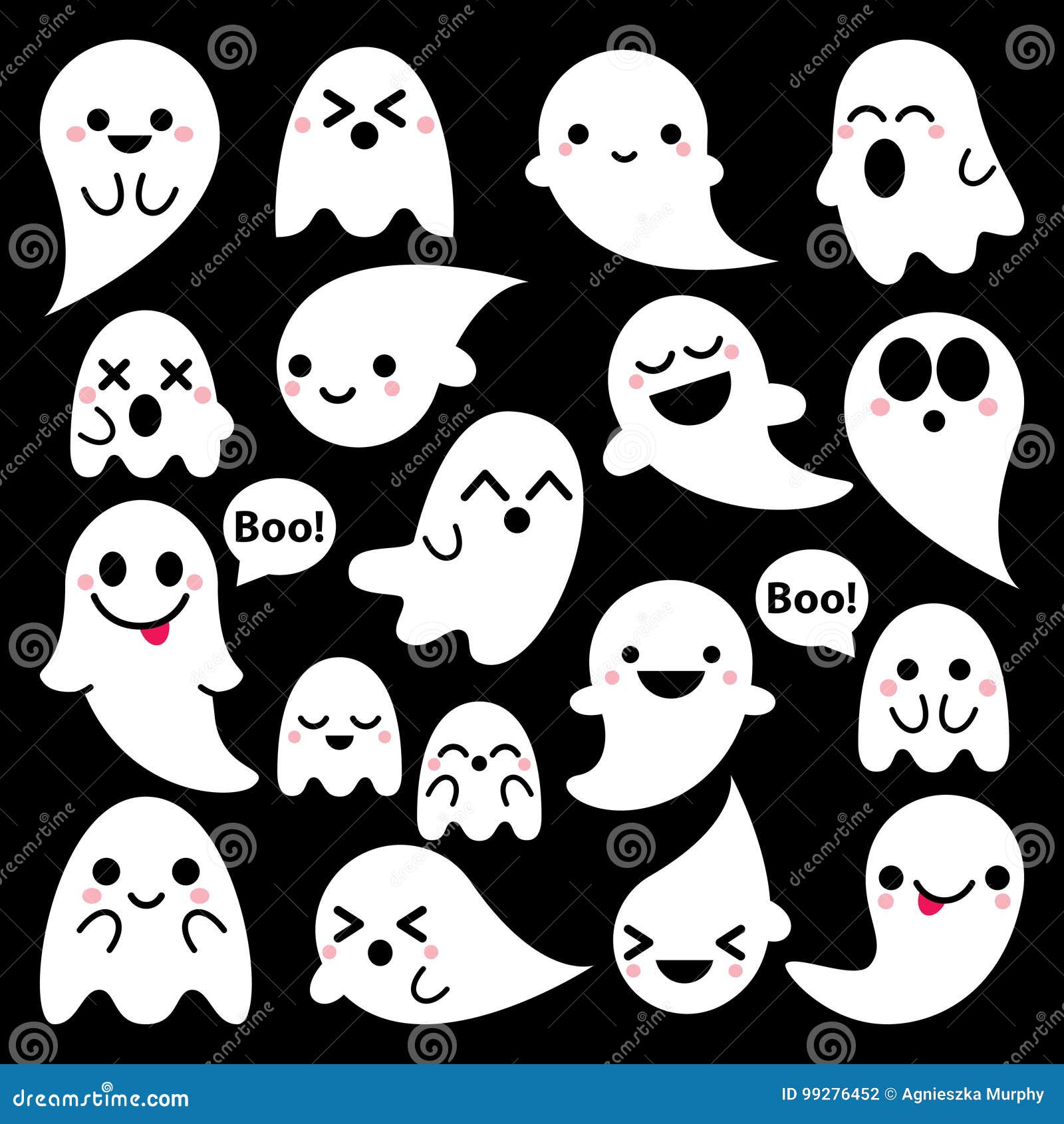 Seamless Halloween Kawaii Cartoon Pattern With Cute Ghosts Royalty Free  SVG, Cliparts, Vetores, e Ilustrações Stock. Image 30641419.