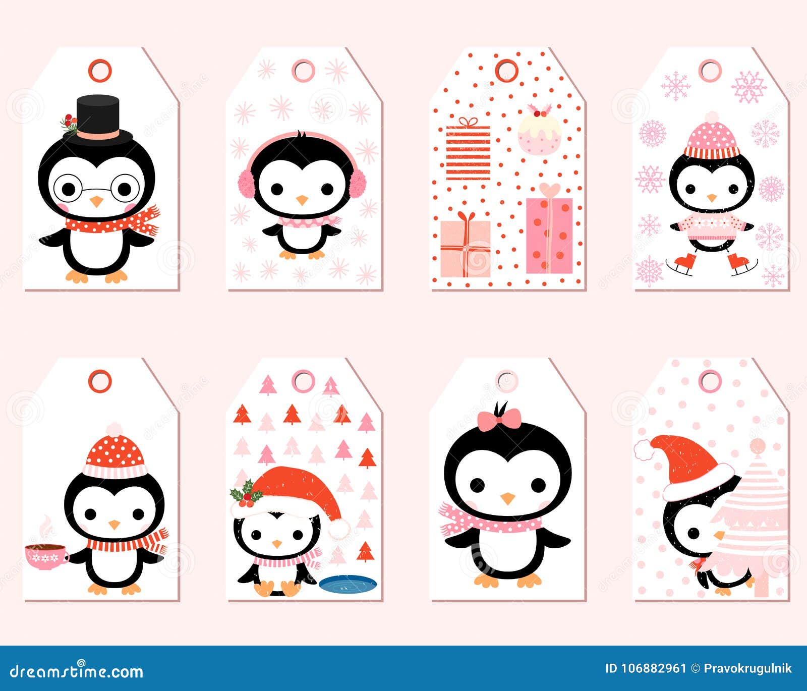 Cute Vector Gift Tags with Cartoon Penguins Stock Vector - Illustration ...