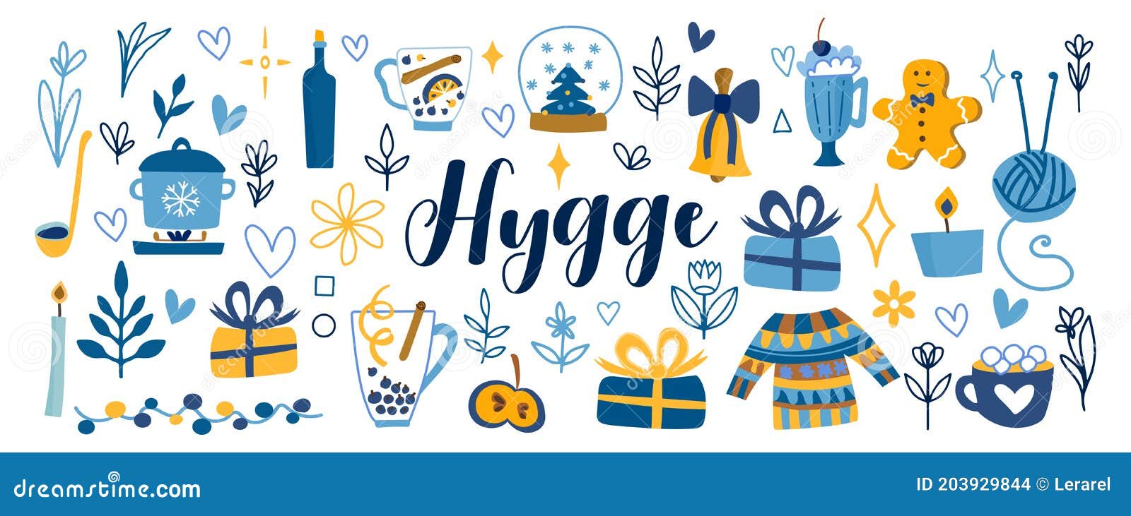 cute   of autumn and winter hygge s.  on white background. motivational typography of hygge
