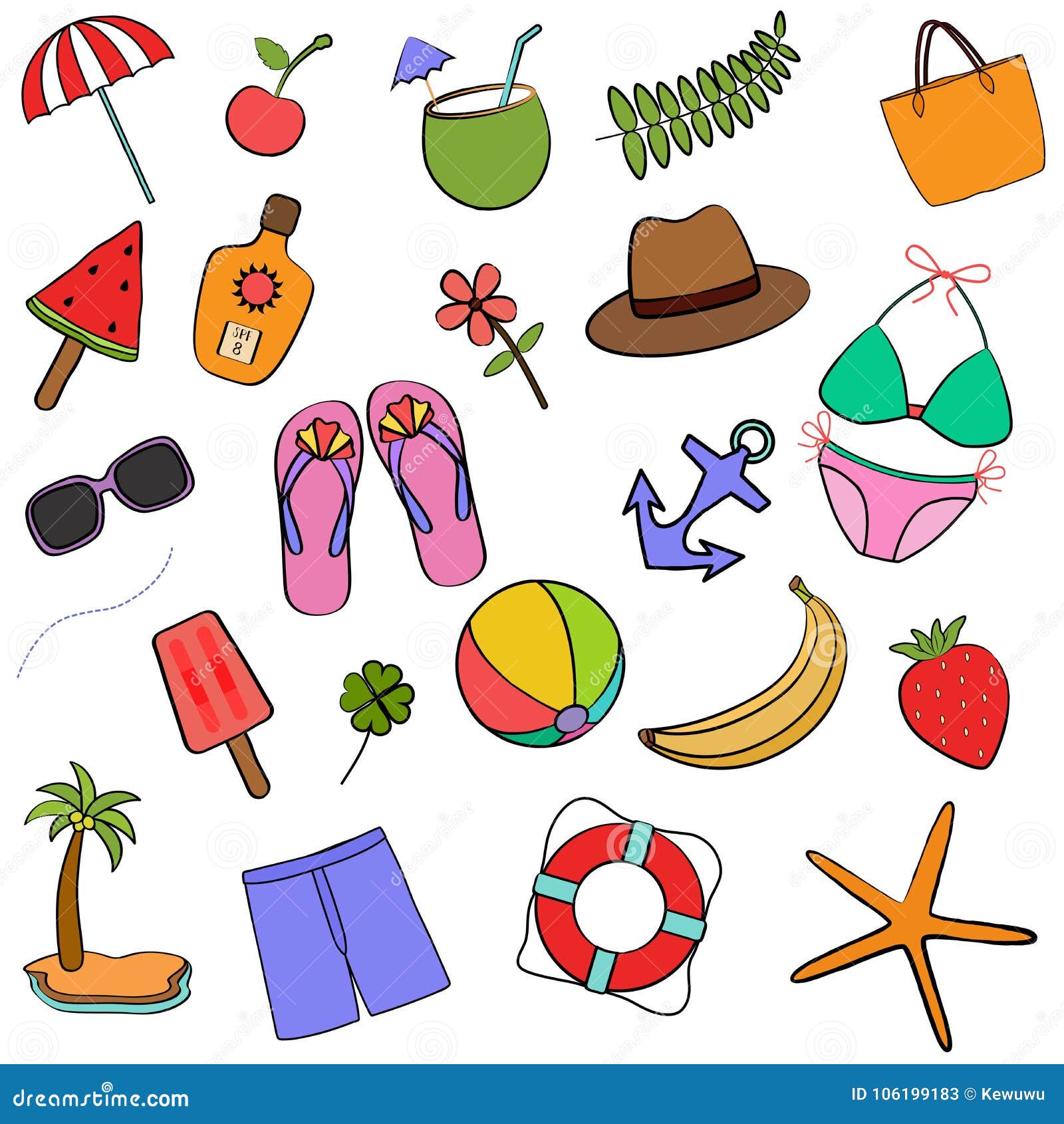 Cute Vector Illustration Set Of Colorful Summer Icons Collection Stock ...
