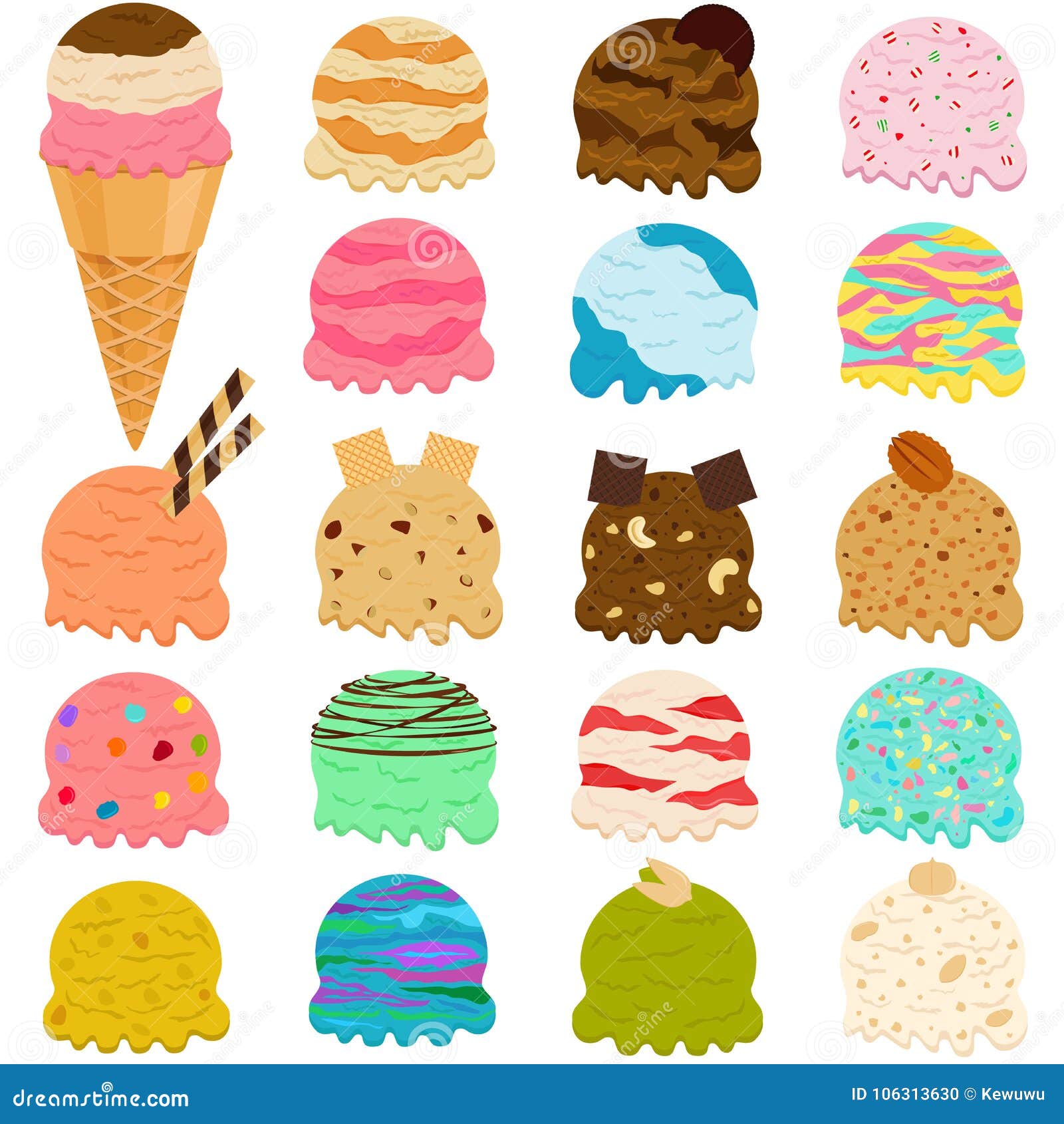 Ice cream scoop in cute cartoon style Royalty Free Vector