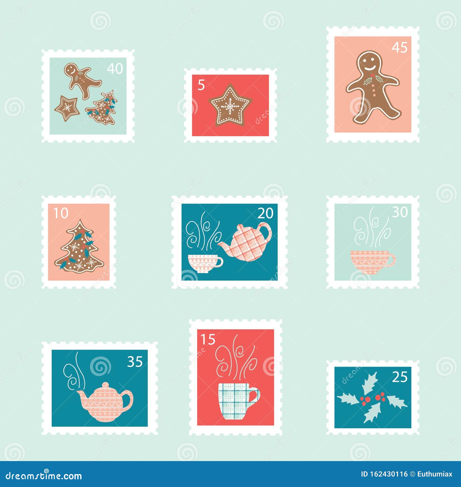 Cute Vector Postage Stamps for Christmas. Stock Vector - Illustration of  holiday, scrapbook: 162430116