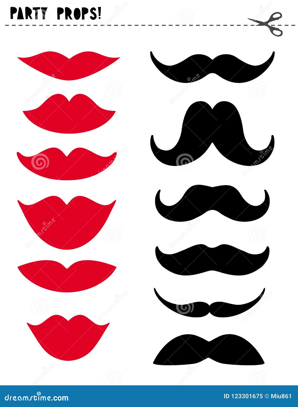 Printable Photo Booth Vector Props Set Red Lips And Black Moustache Diy Stock Vector Illustration Of Abstract Cool 123301675