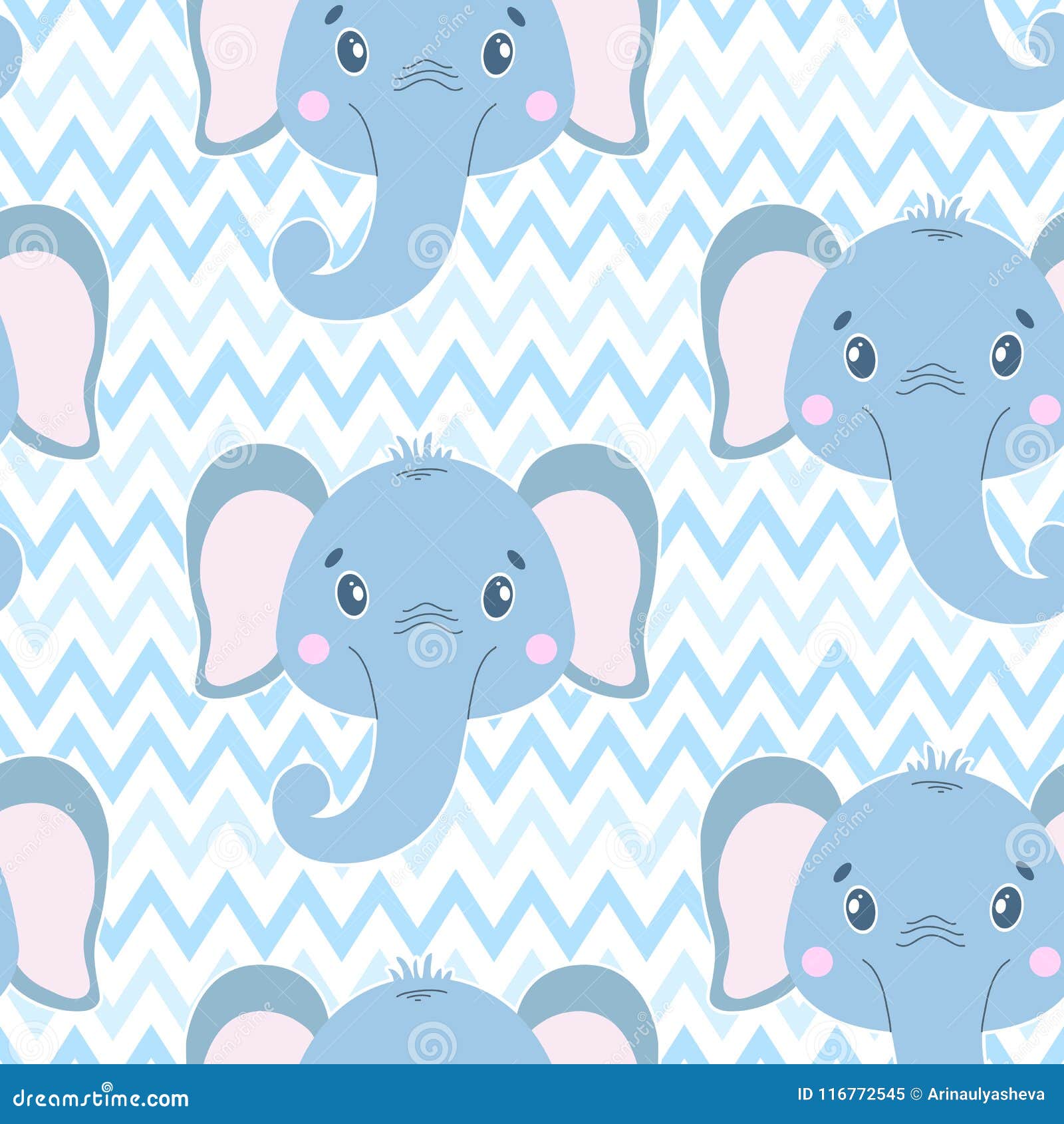 Cute Vector Seamless Pattern with Elephant Face. on White Zigzag ...