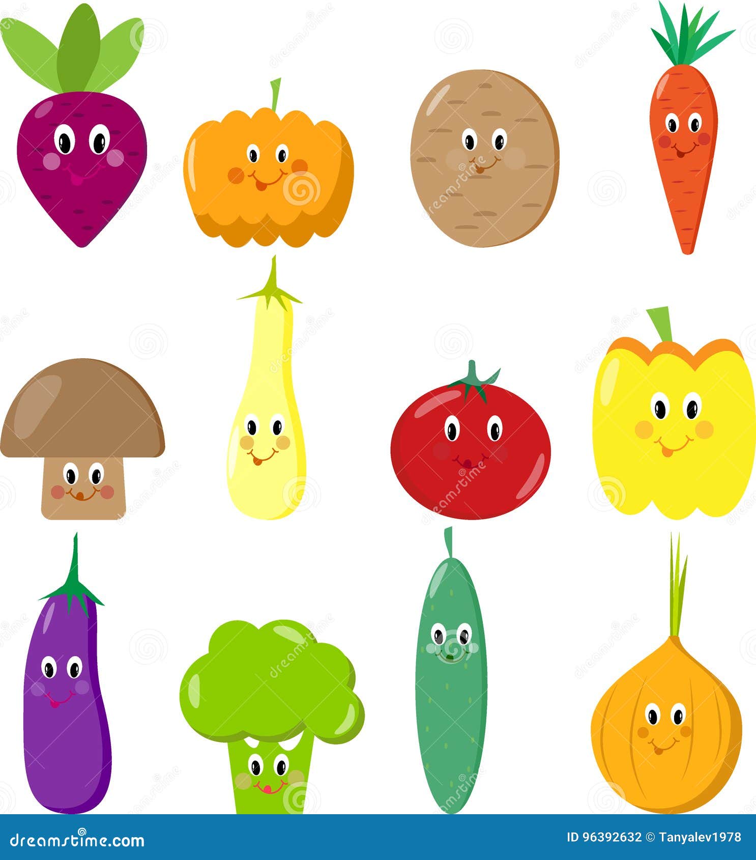 Cute Vegetables Kawaii Cartoon Vector Illustration