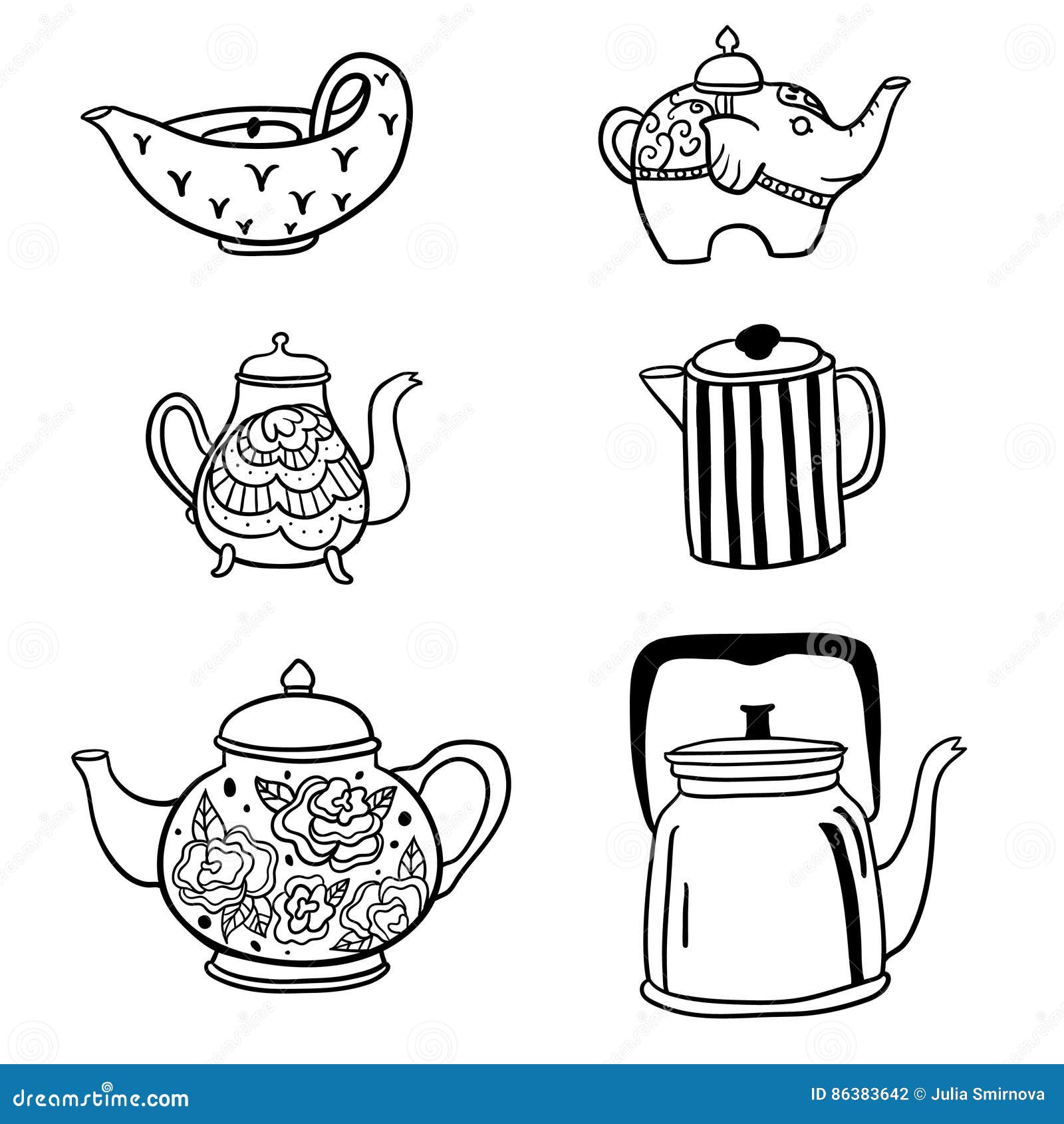 Cute Vintage Hand Drawn Teapots Stock Illustration - Illustration of ...