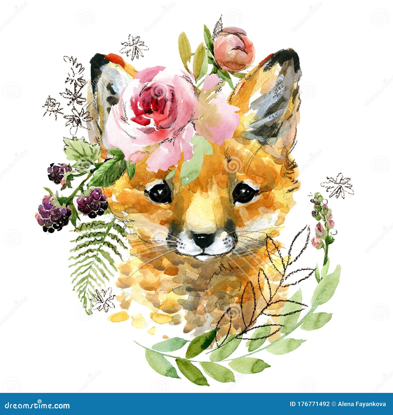 cute watercolor cartoon fox. forest animal .