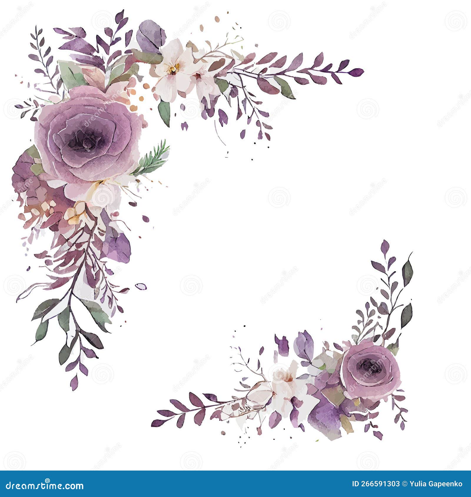 Cute Watercolor Frame with Violet Flowers on White Background ...
